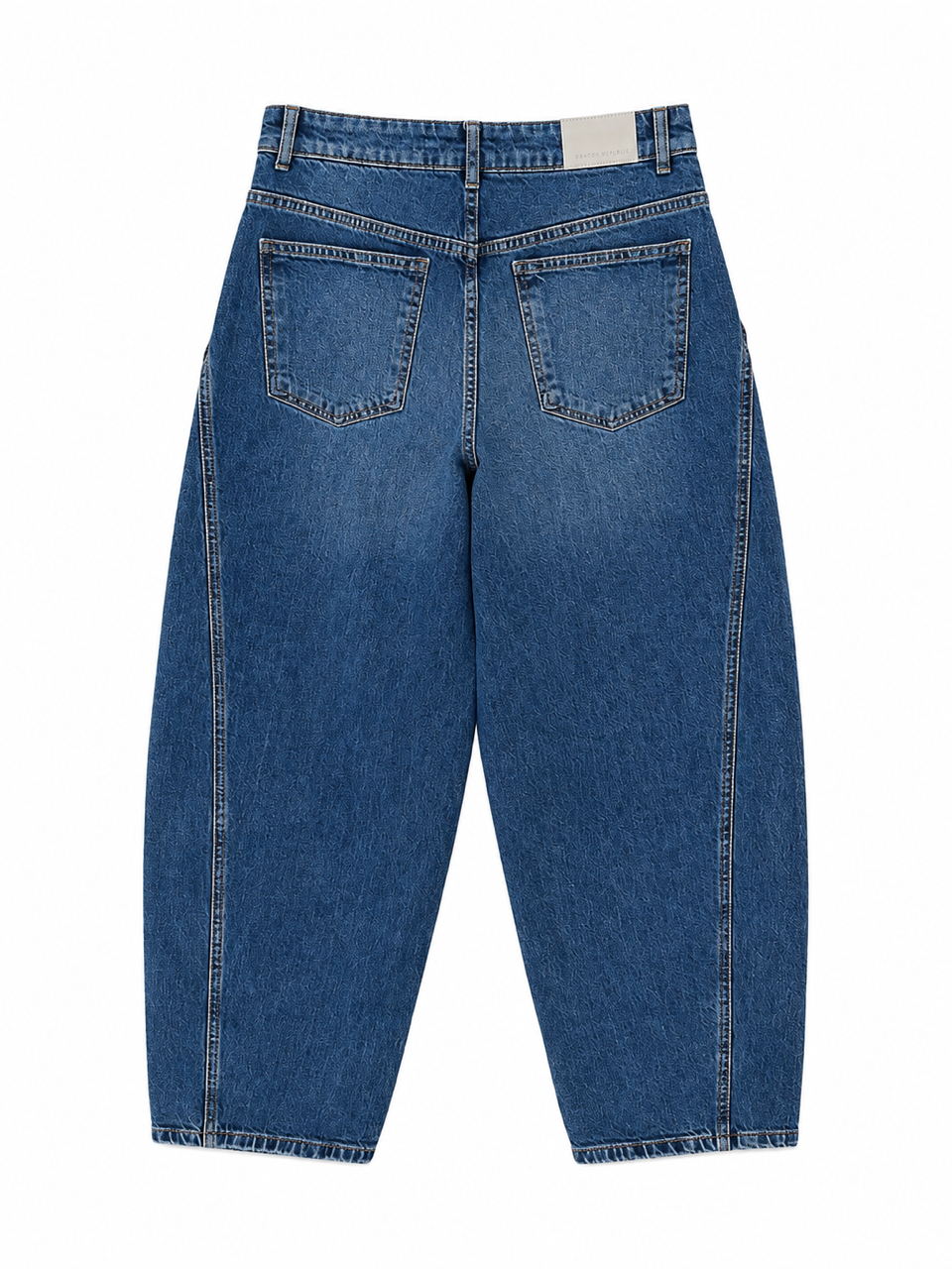 Nişantaşı Butik YÜKSEK BEL DİKİŞ DETAY BARREL JEAN YIKAMALI MAVİ
