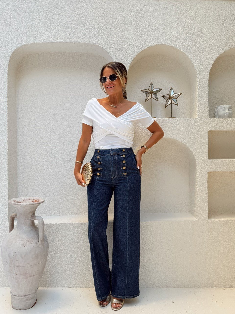 Nişantaşı Butik YÜKSEK BEL DÜĞME DETAY KONTRAST LİKRALI JEAN 