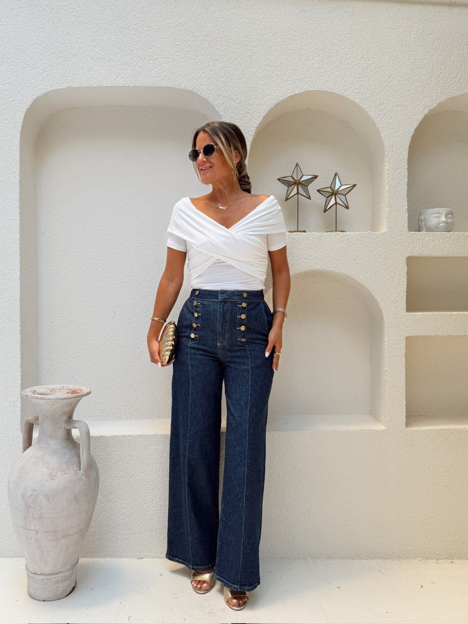 Nişantaşı Butik YÜKSEK BEL DÜĞME DETAY KONTRAST LİKRALI JEAN 