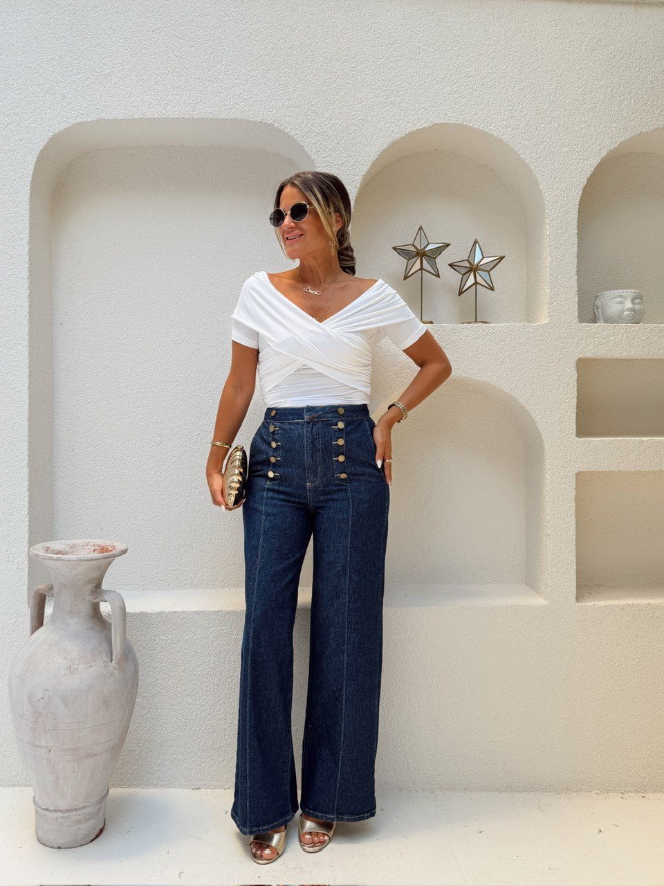 Nişantaşı Butik YÜKSEK BEL DÜĞME DETAY KONTRAST LİKRALI JEAN 