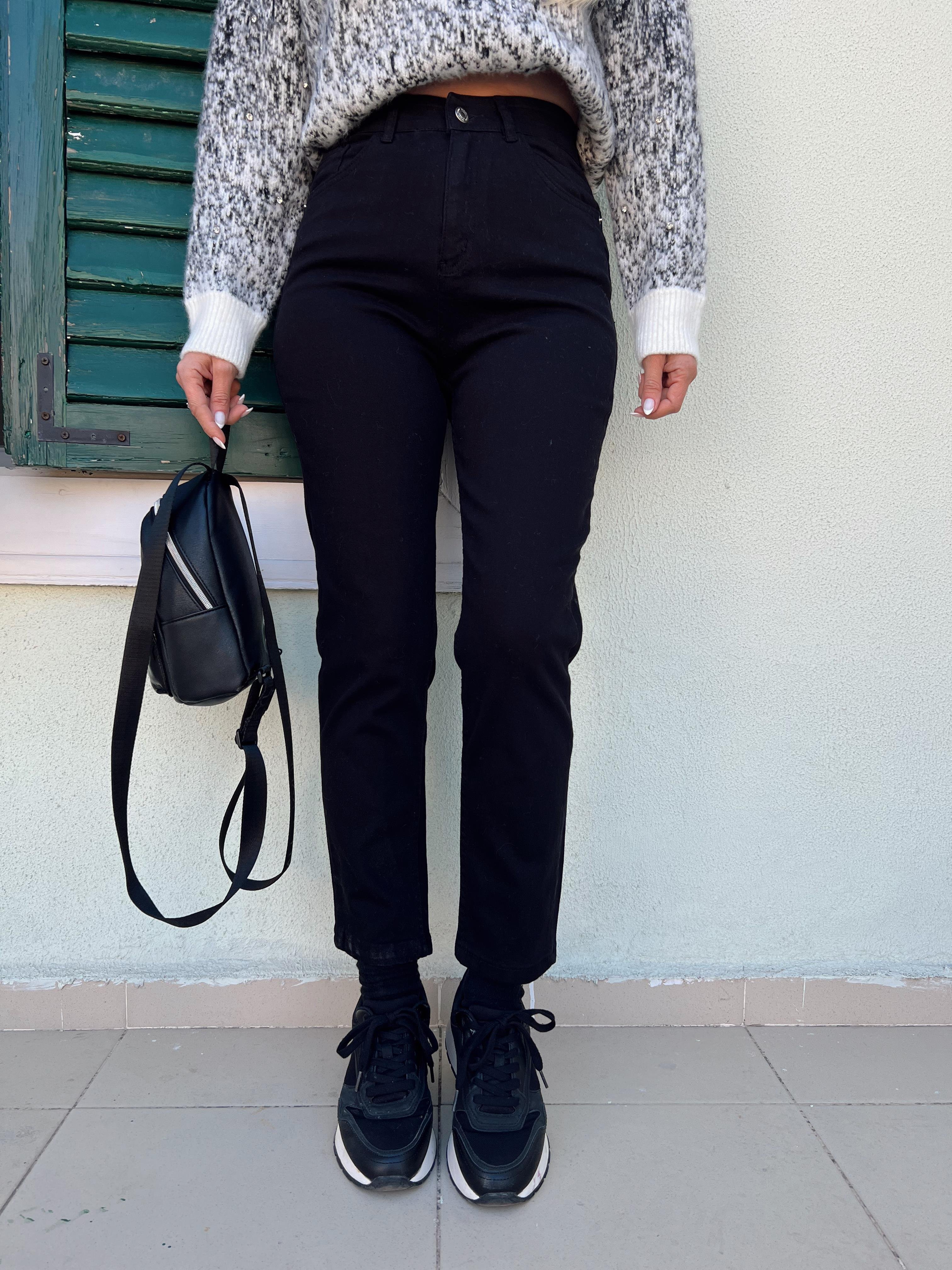 Nişantaşı Butik YÜKSEK BEL LİKRALI MOM JEAN SİYAH 