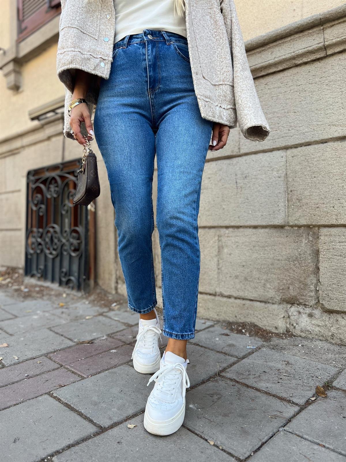 Nişantaşı Butik YÜKSEK BEL MOM JEAN MAVİ 