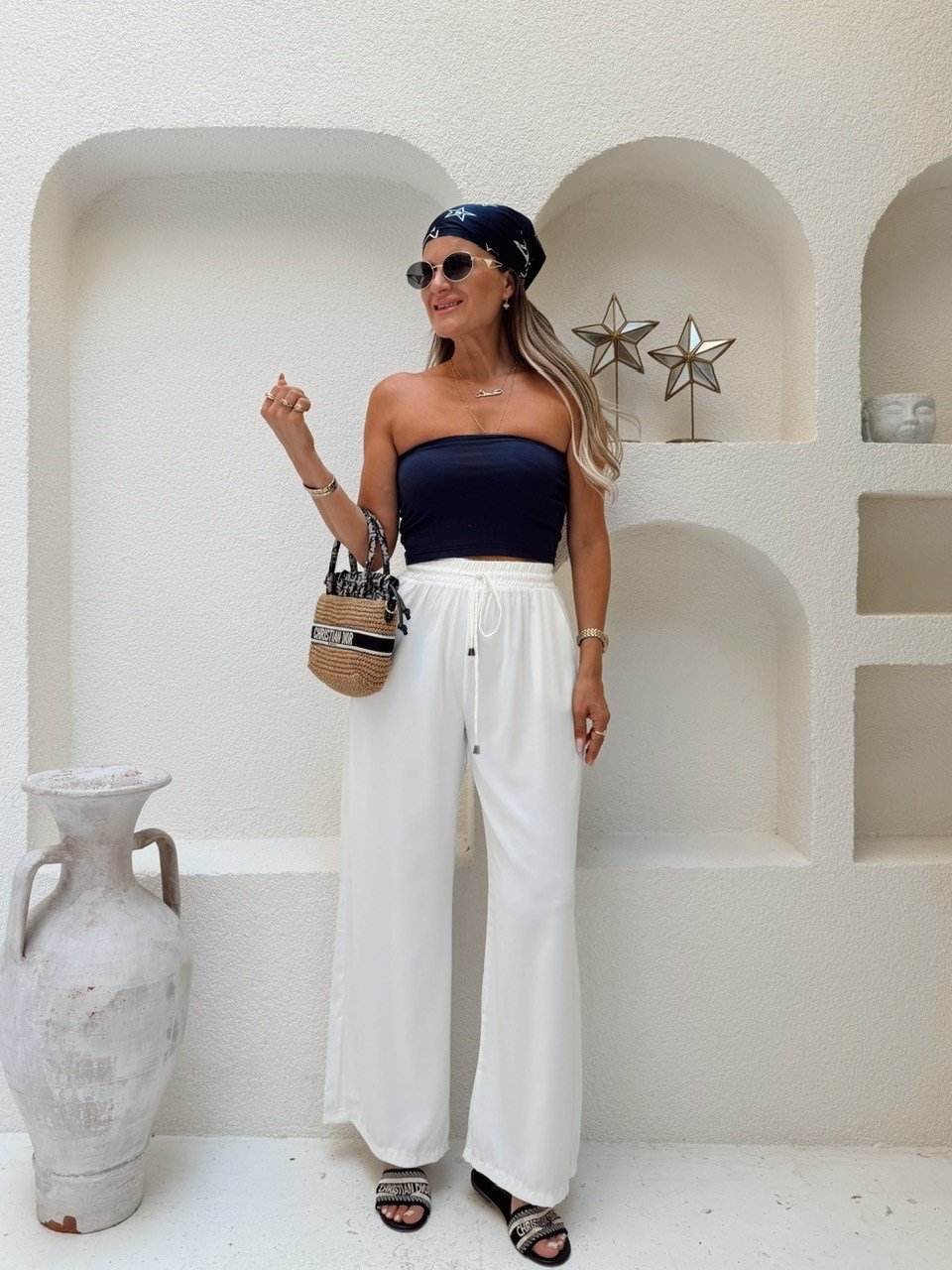 Nişantaşı Butik YÜKSEK BEL TİRİL PANTOLON BEYAZ