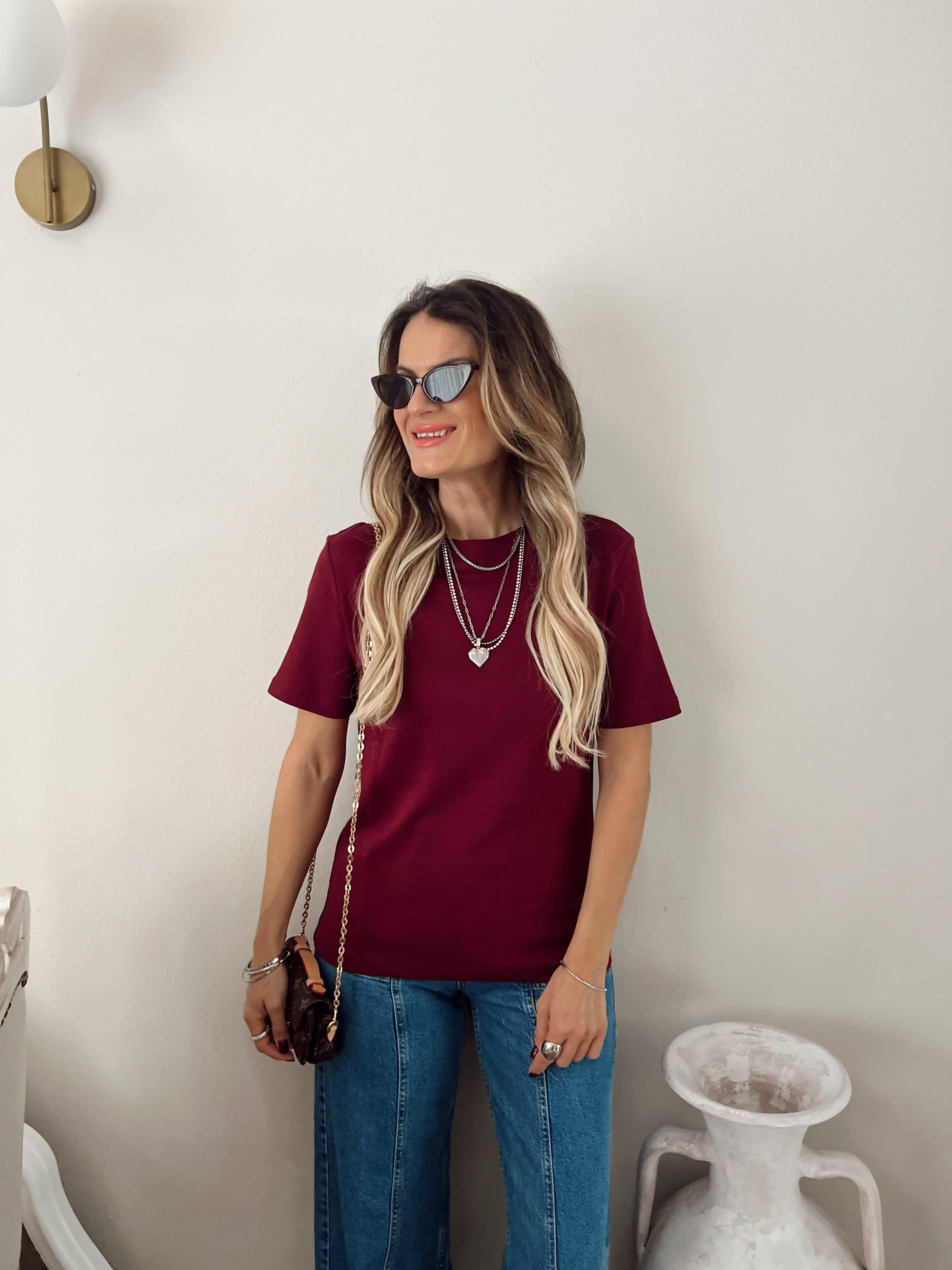 Nişantaşı Butik YUVARLAK YAKA BORDO TSHİRT