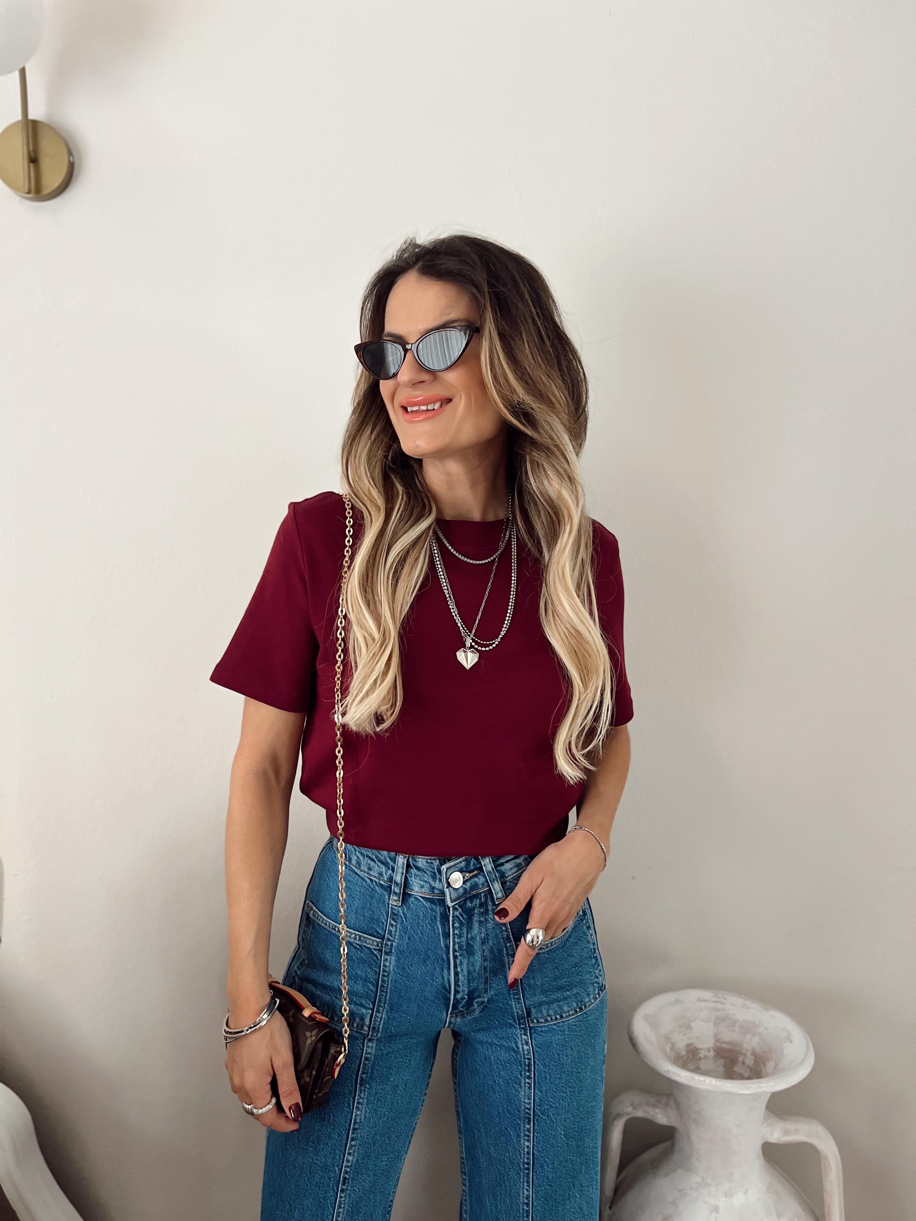 Nişantaşı Butik YUVARLAK YAKA BORDO TSHİRT