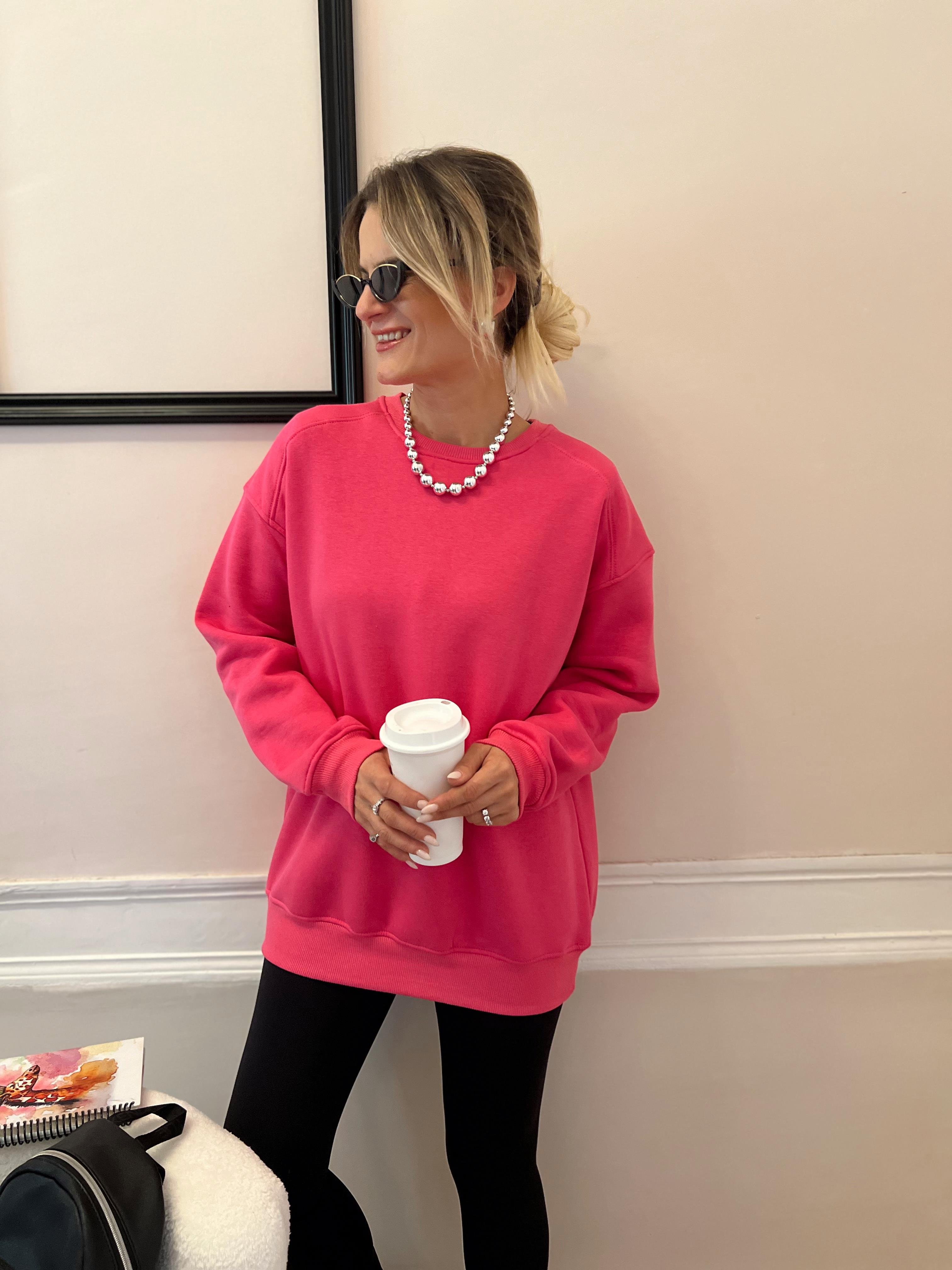 Nişantaşı Butik YUVARLAK YAKA PEMBE SWEATSHİRT