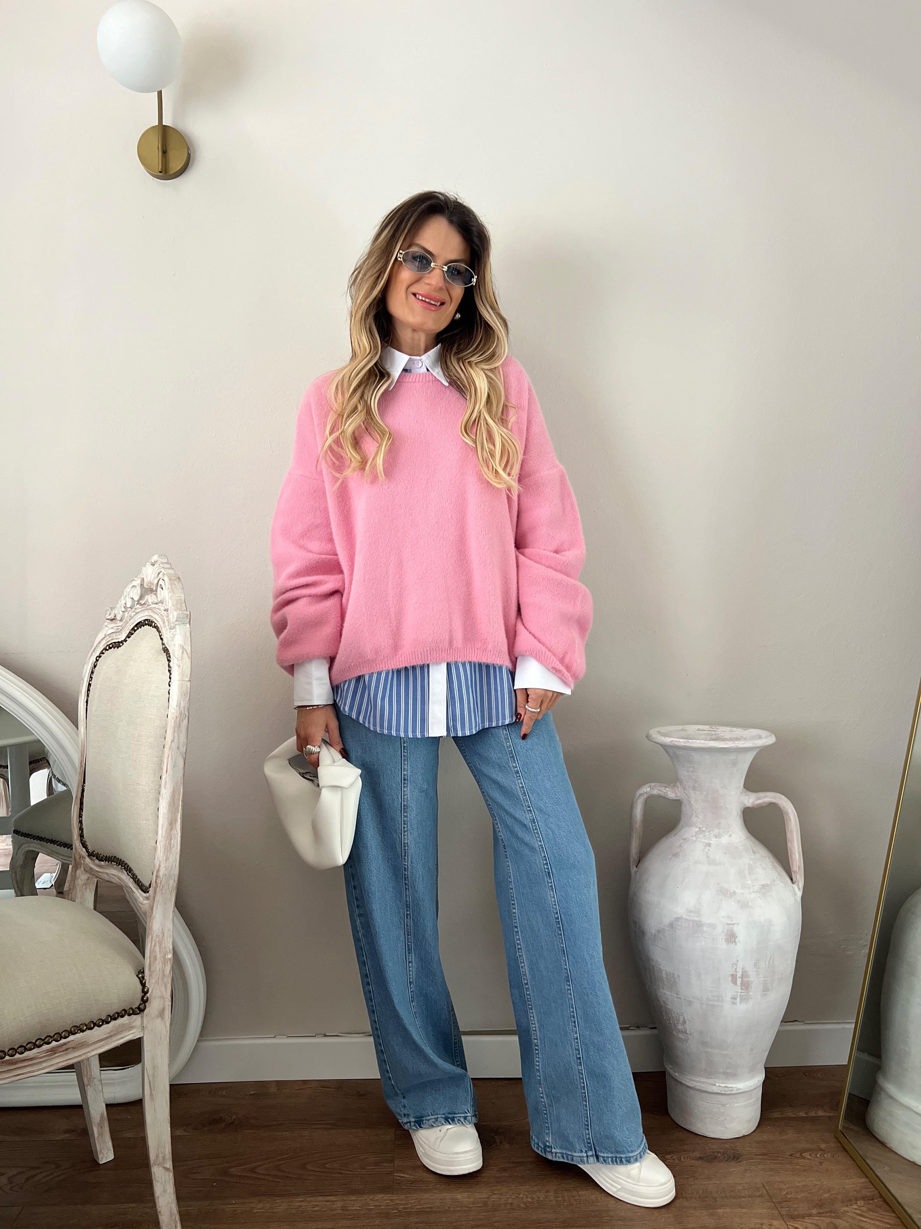 Nişantaşı Butik YUVARLAK YAKA PEMBE YUMOS KAZAK