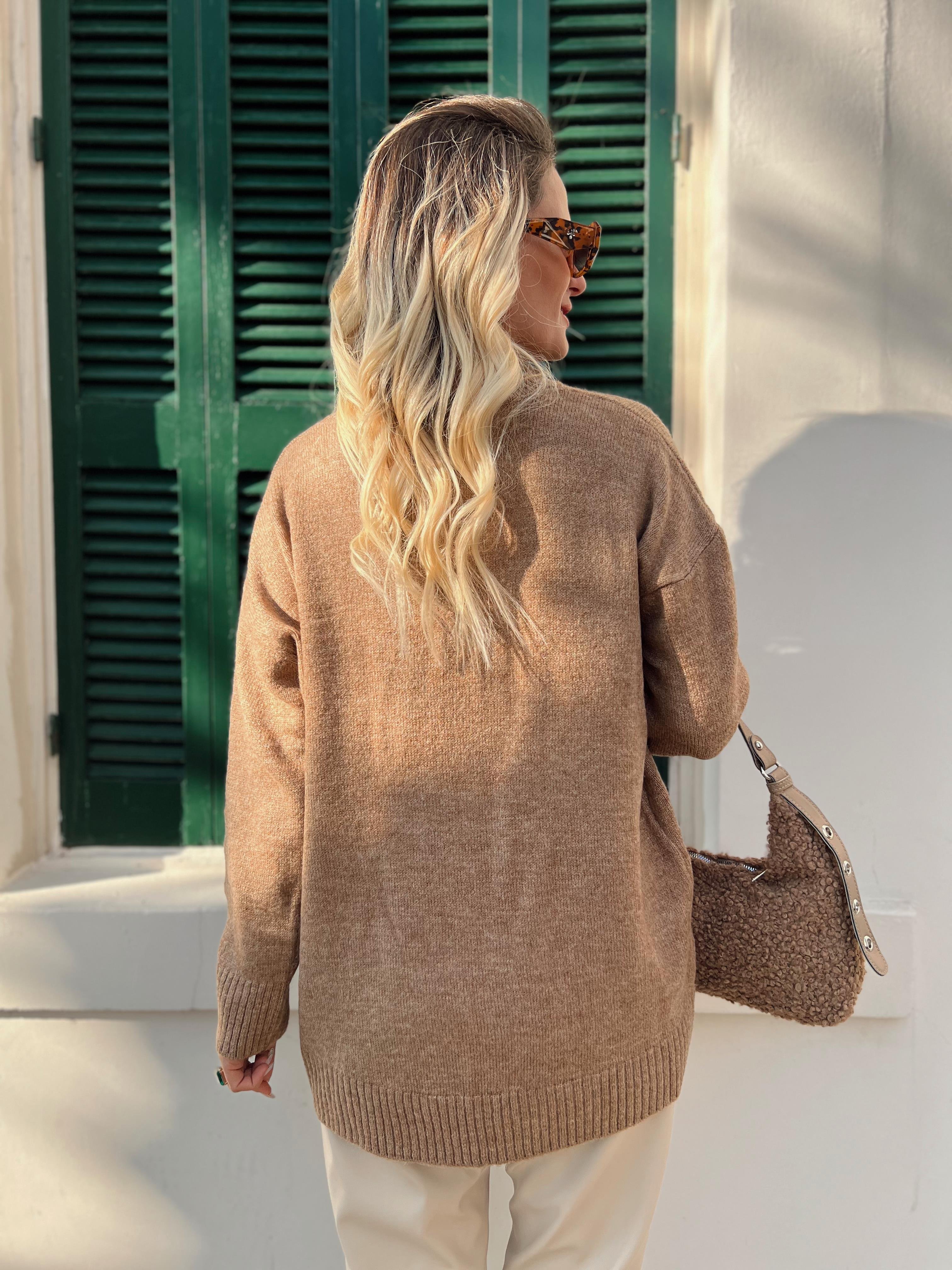 Nişantaşı Butik YUVARLAK YAKA VİZON OVERSİZE YUMOS KAZAK 