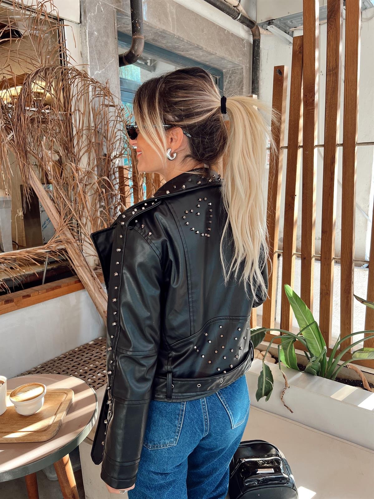 Nişantaşı Butik ZIMBA SIRT DETAY BİKER DERİ CEKET