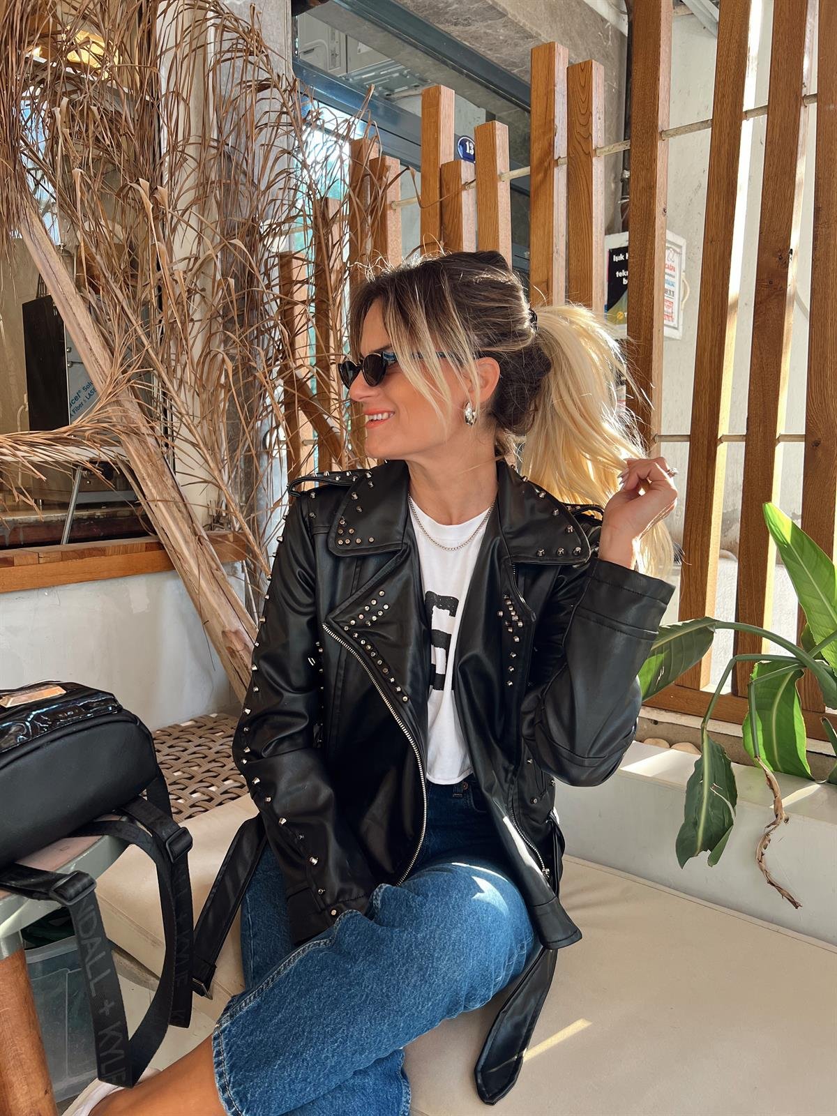Nişantaşı Butik ZIMBA SIRT DETAY BİKER DERİ CEKET