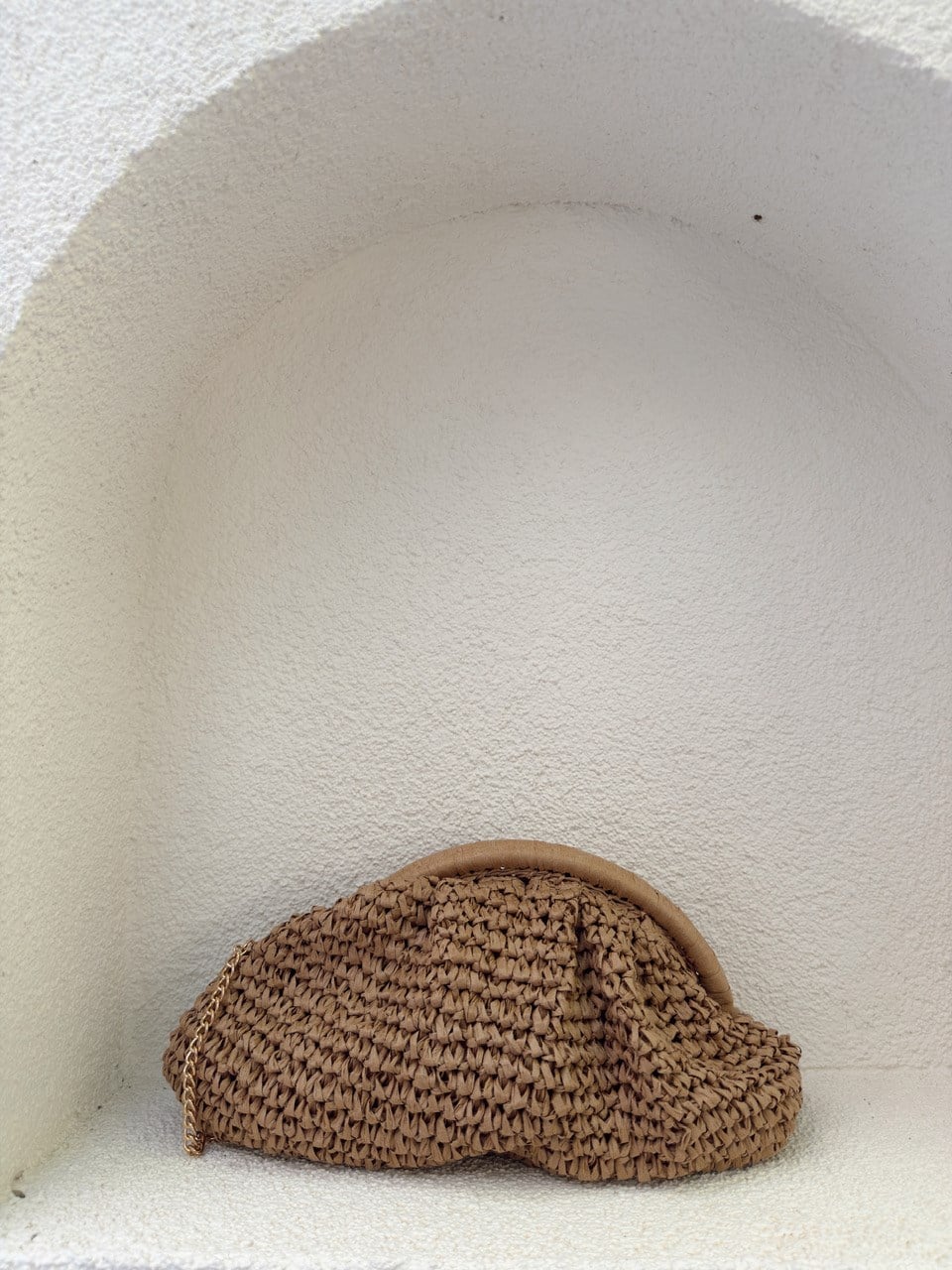 Nişantaşı Butik ZİNCİR ASKILI ÖRGÜ TOP CLUTCH NATURAL CAMEL