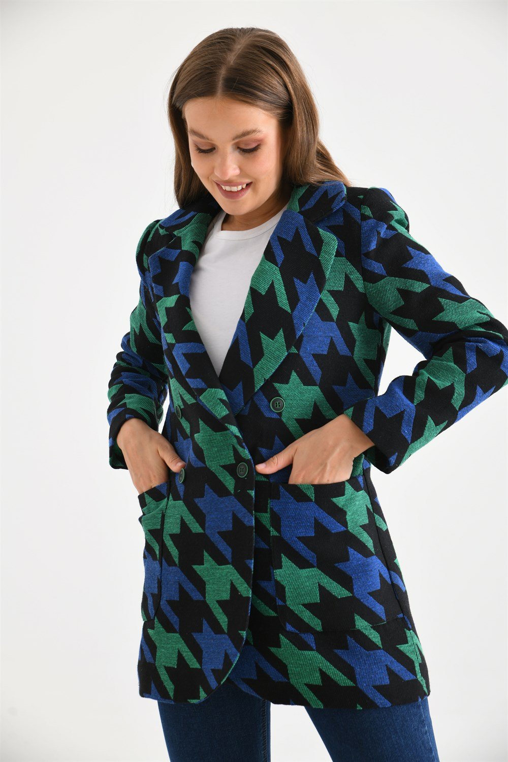 Bayan Kazayağı Ceket SAKS MAVİ