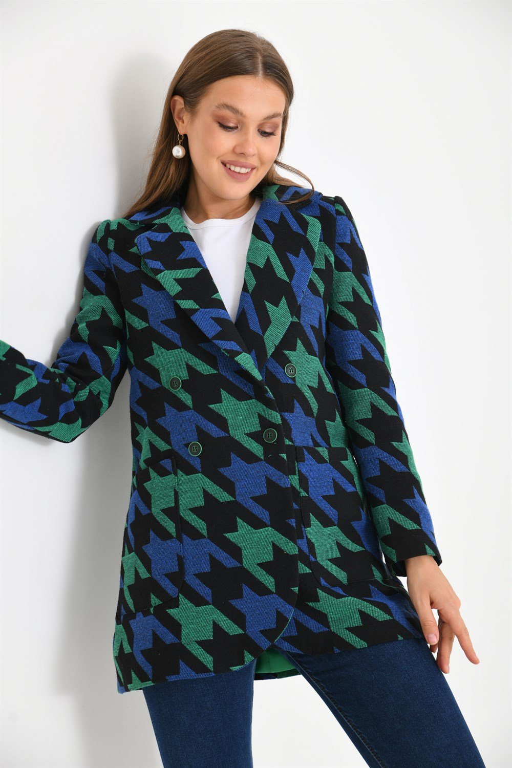 Bayan Kazayağı Ceket SAKS MAVİ