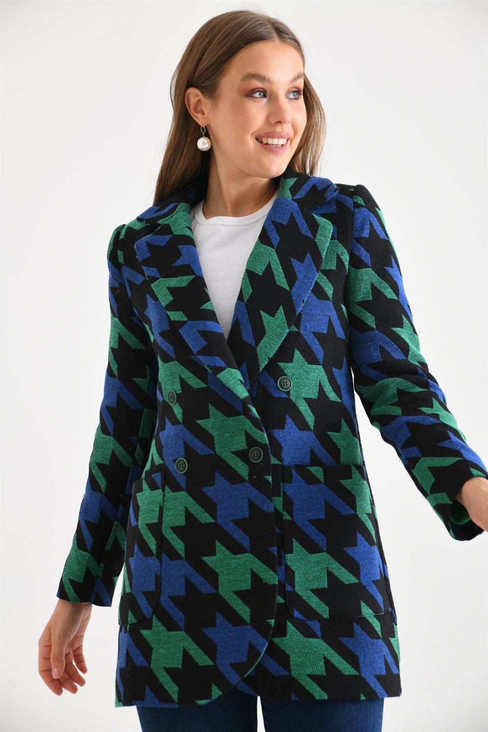 Bayan Kazayağı Ceket SAKS MAVİ