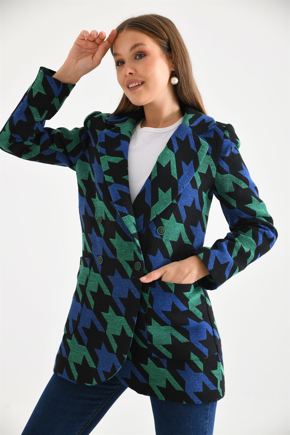 Bayan Kazayağı Ceket SAKS MAVİ