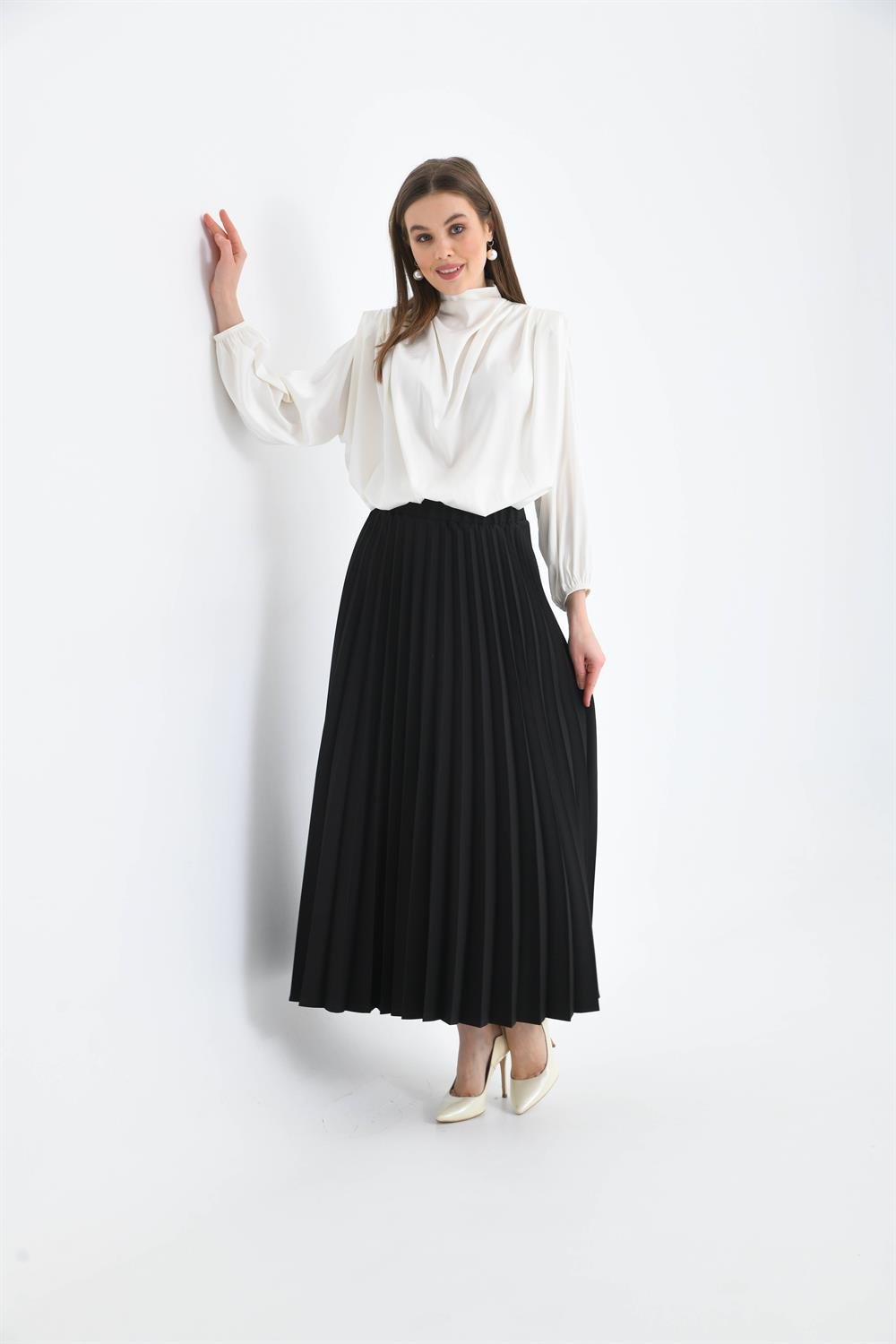 Bayan Plise Etek SİYAH