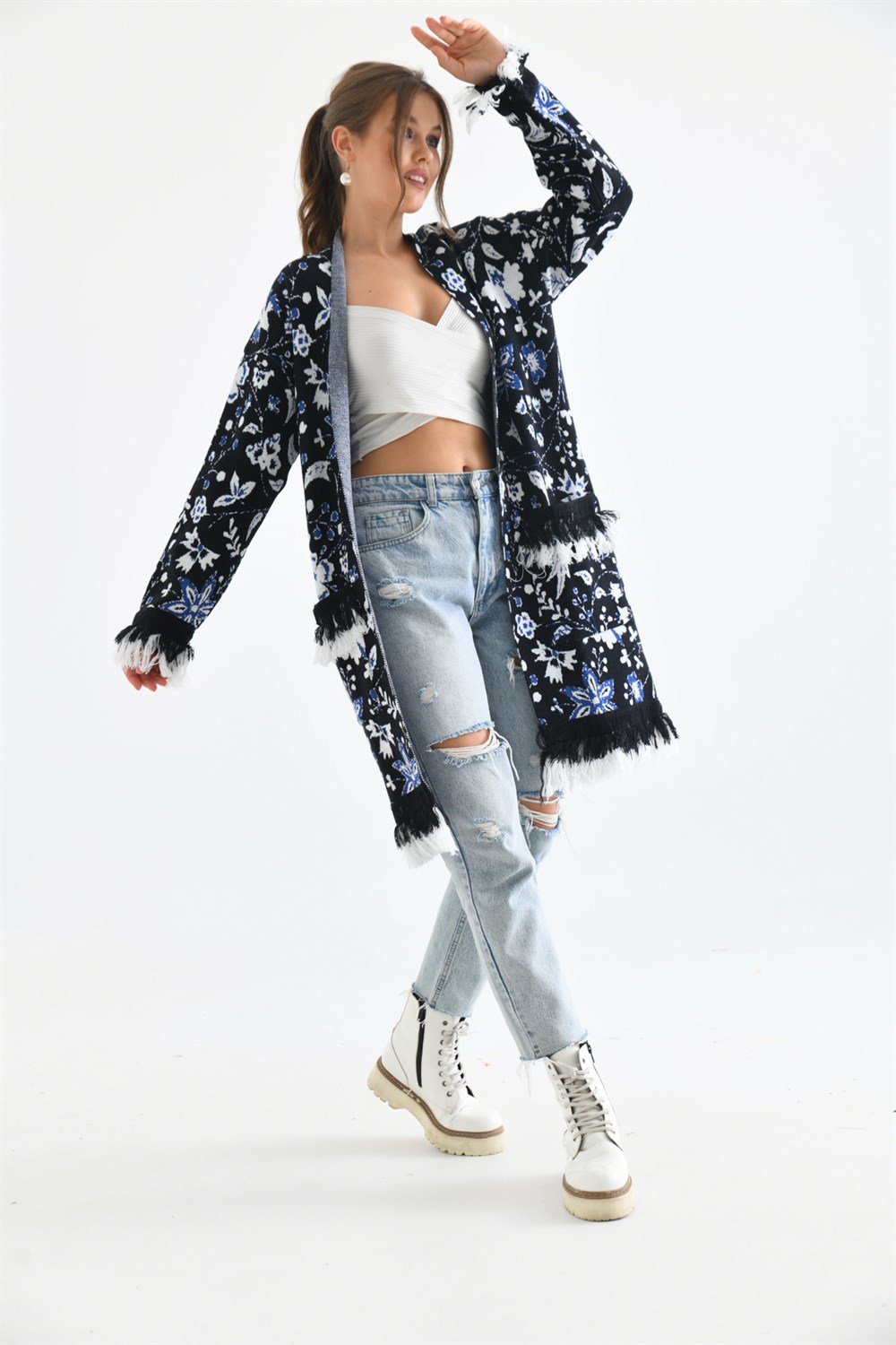 Çiçek Desenli Giy-Çık SİYAH