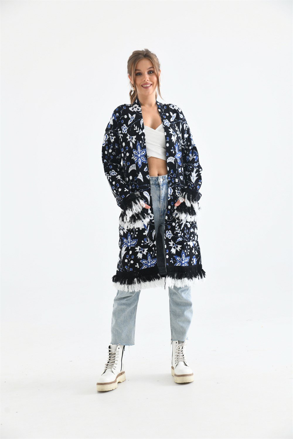 Çiçek Desenli Giy-Çık SİYAH