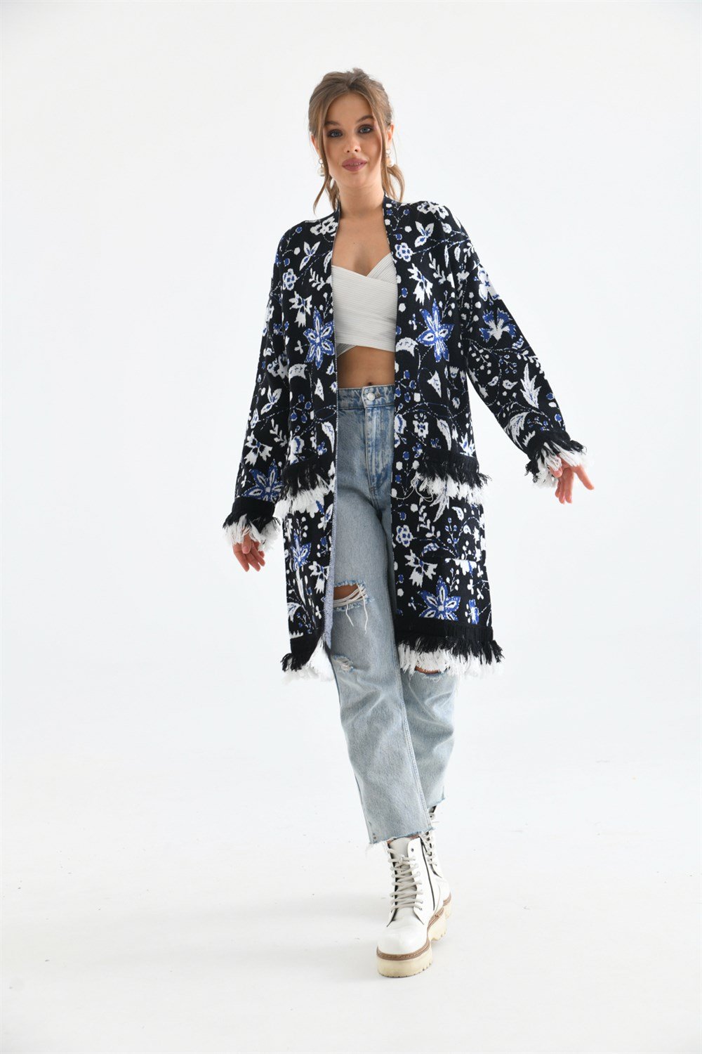 Çiçek Desenli Giy-Çık SİYAH