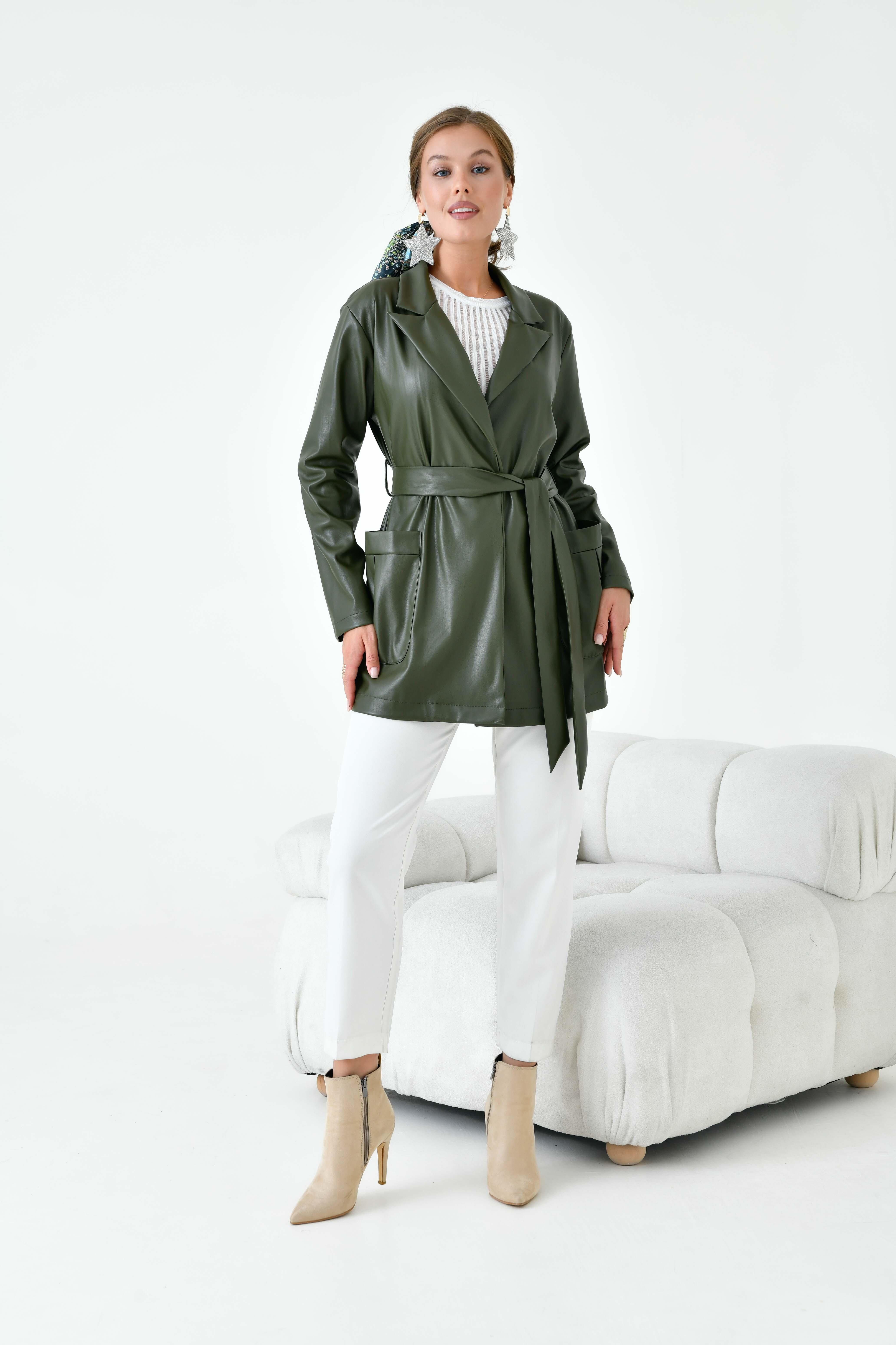 Ftz Bayan Deri Ceket Haki 30917