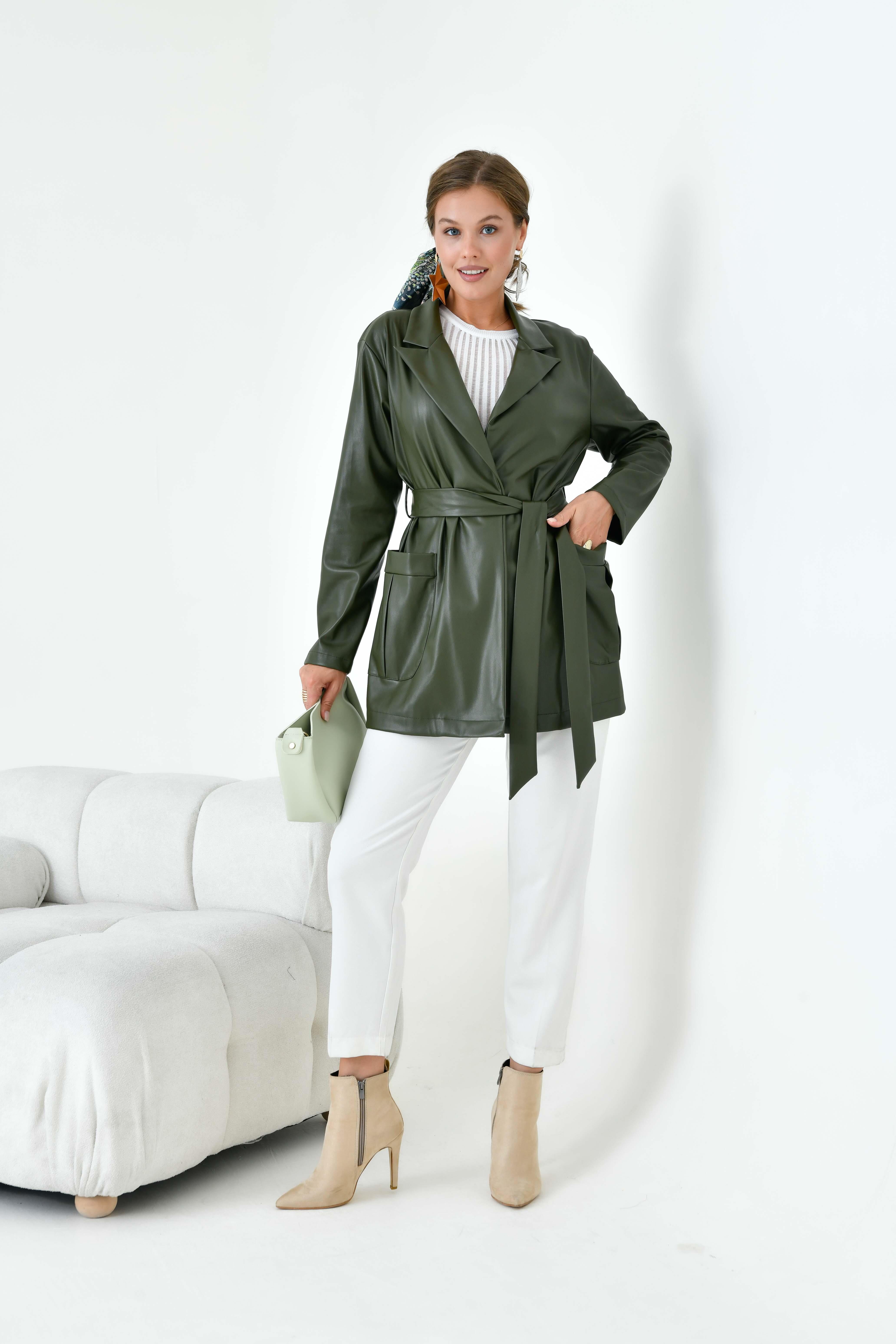 Ftz Bayan Deri Ceket Haki 30917