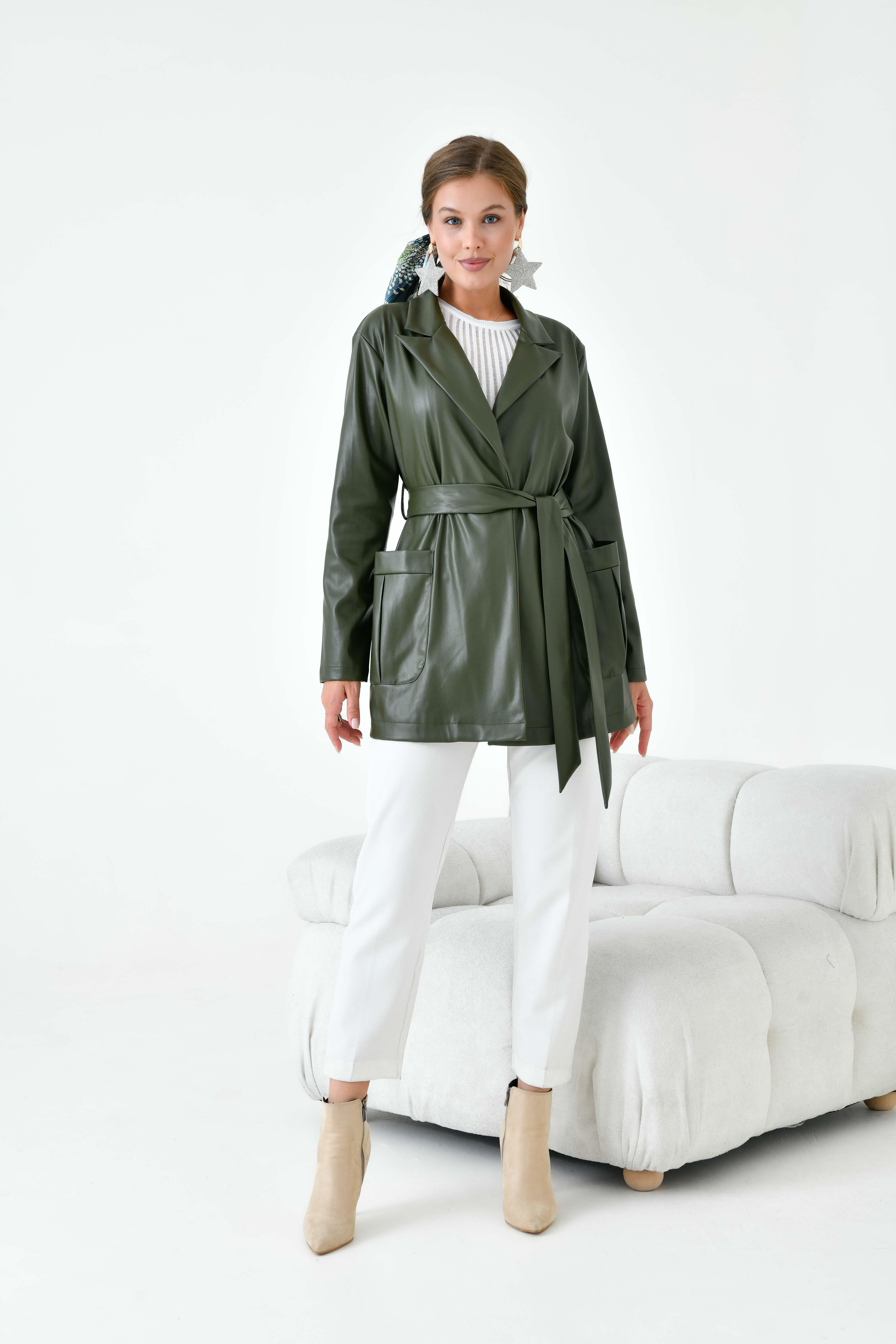 Ftz Bayan Deri Ceket Haki 30917