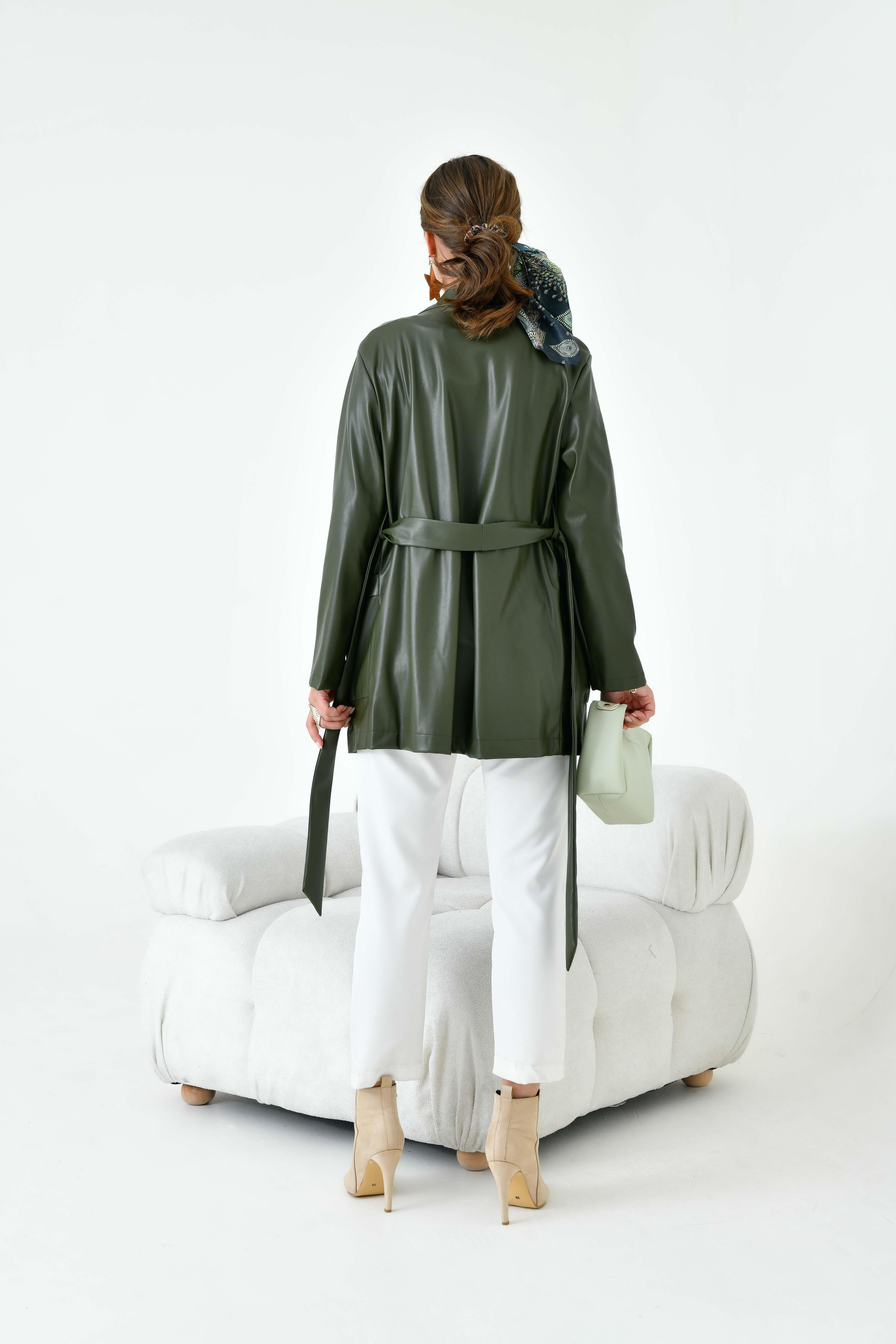 Ftz Bayan Deri Ceket Haki 30917