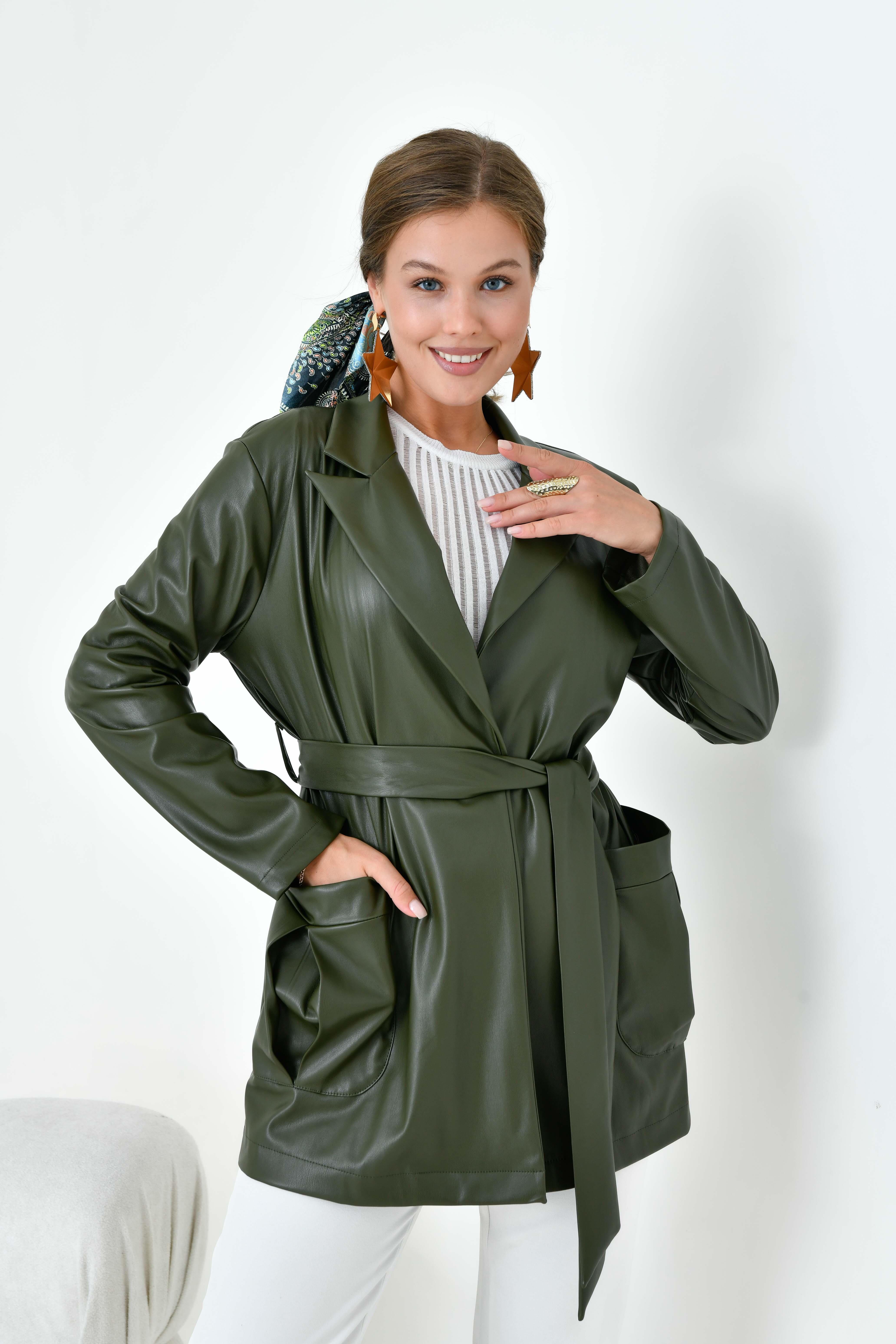 Ftz Bayan Deri Ceket Haki 30917