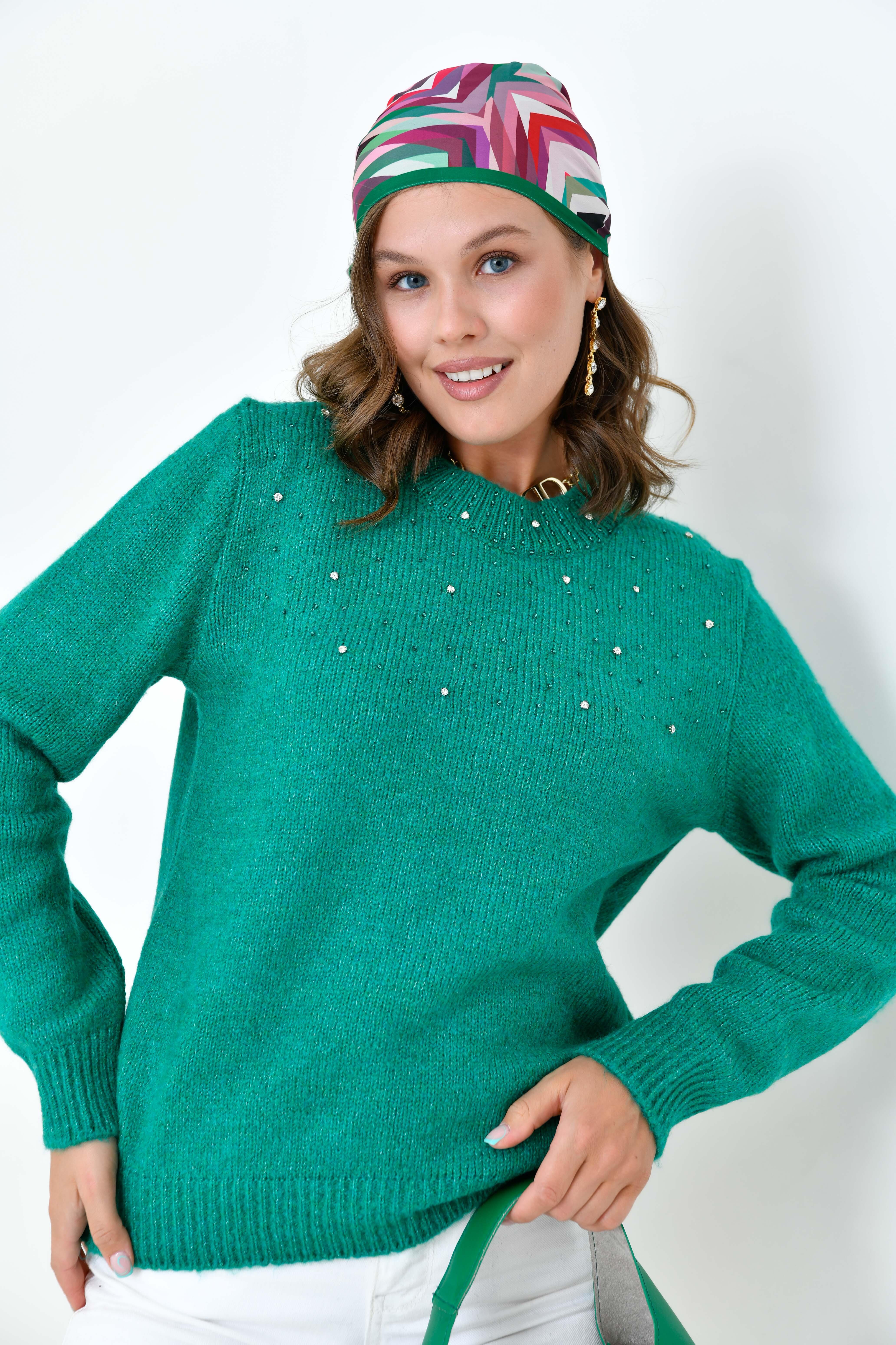 Ftz Kadın Boncuk İşlemeli Kazak Benetton 20741