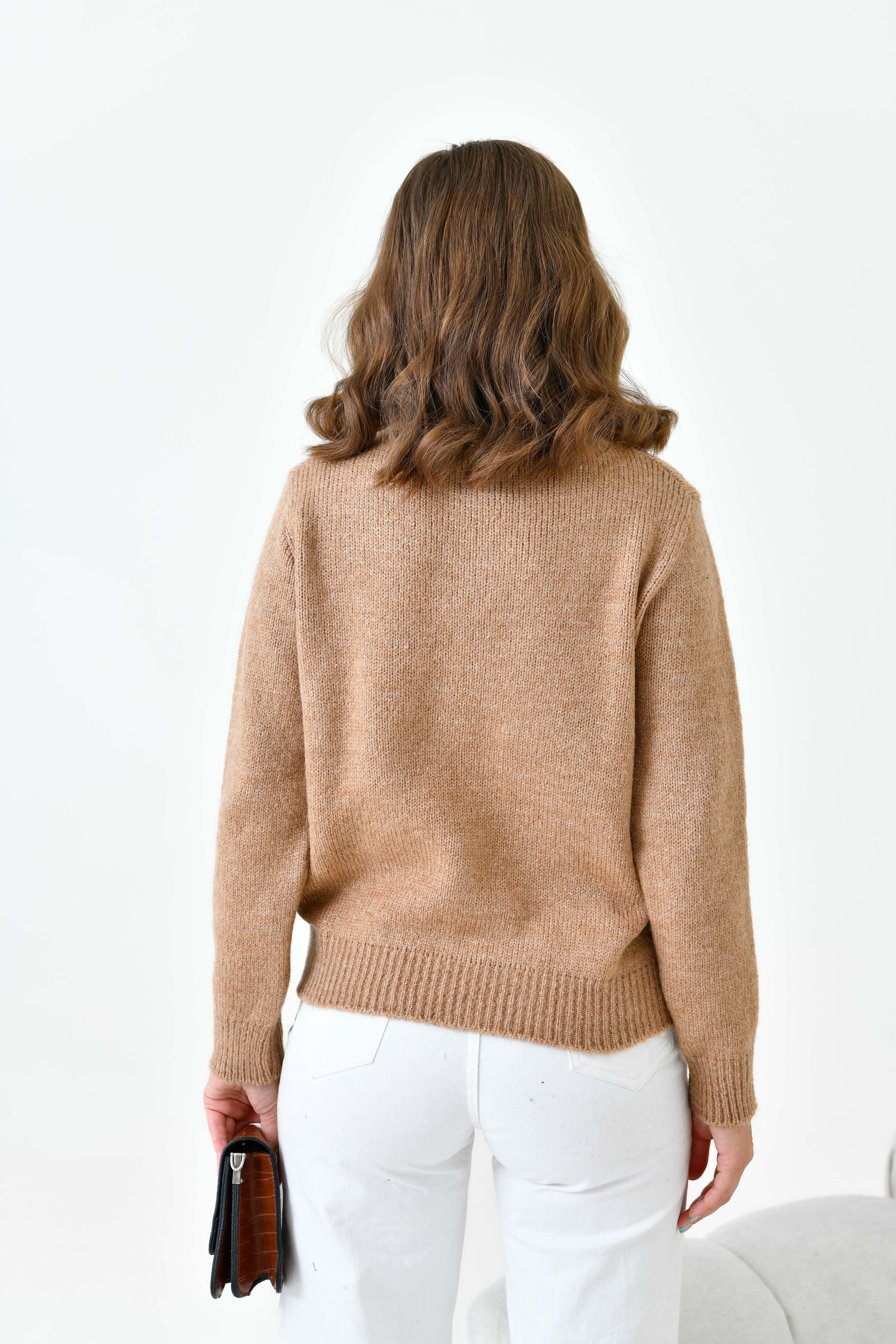 Ftz Kadın Boncuk İşlemeli Kazak Bisküvi 20741