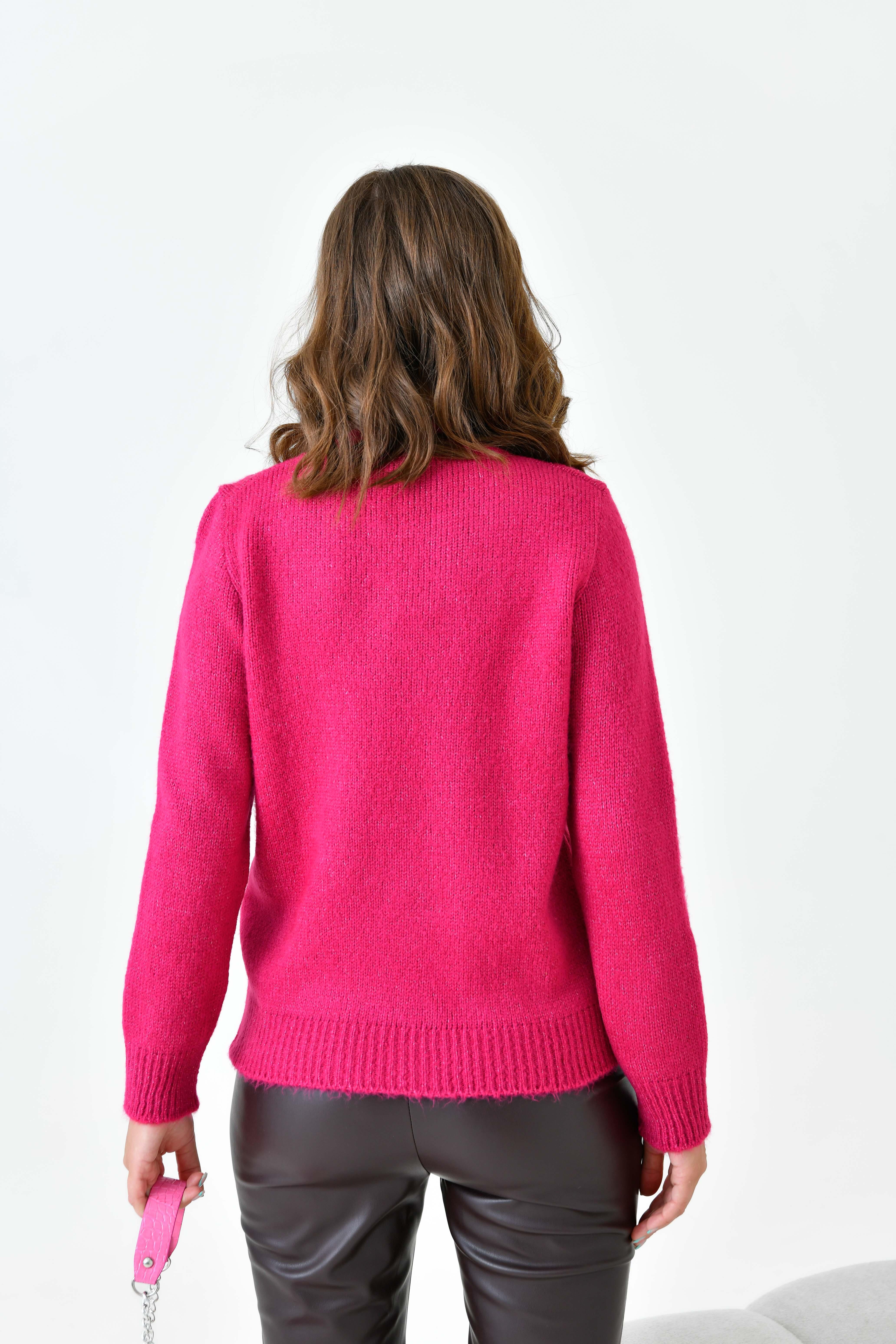 Ftz Kadın Boncuk İşlemeli Kazak Fuşya 20741