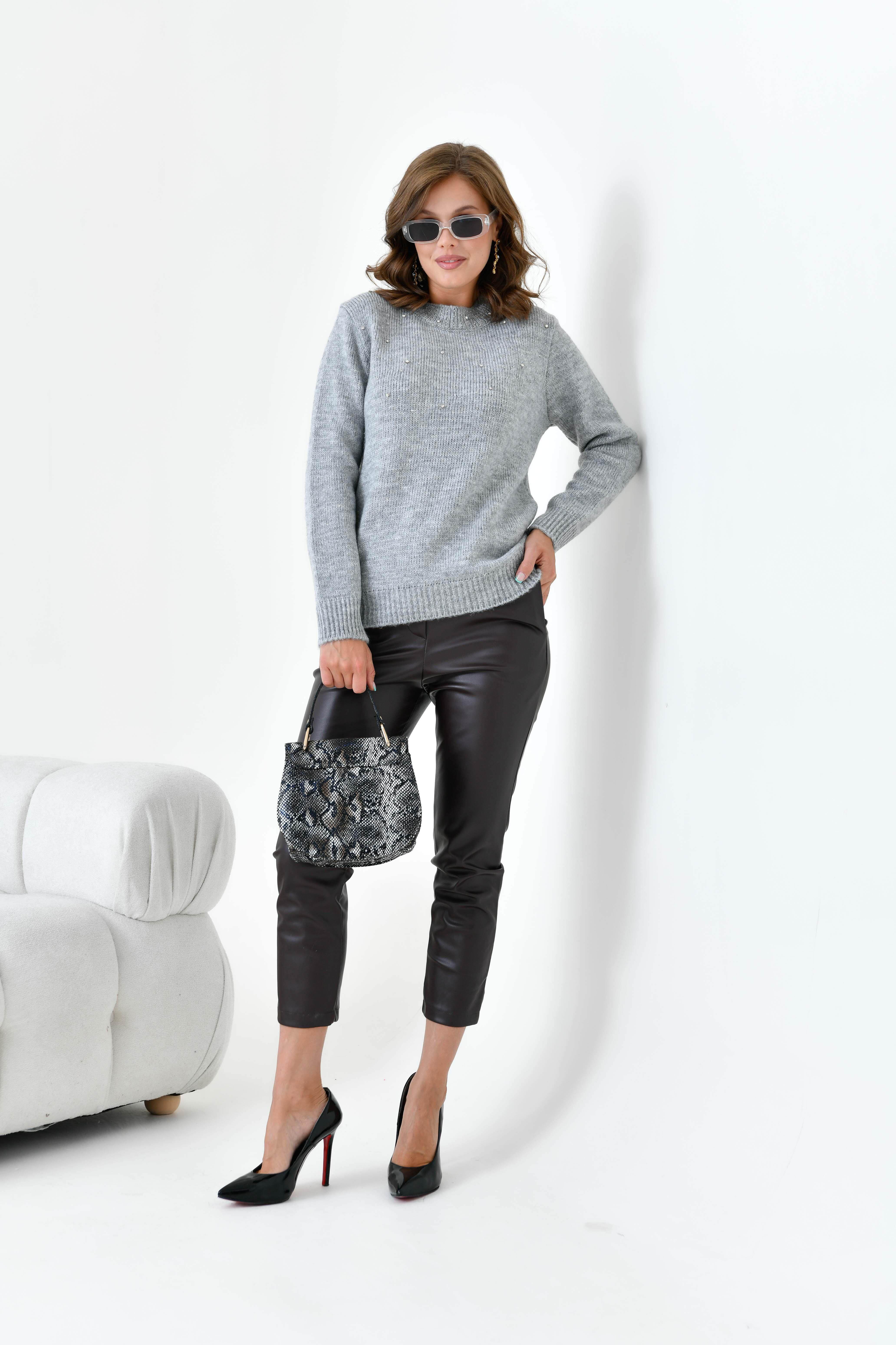 Ftz Kadın Boncuk İşlemeli Kazak Gri 20741