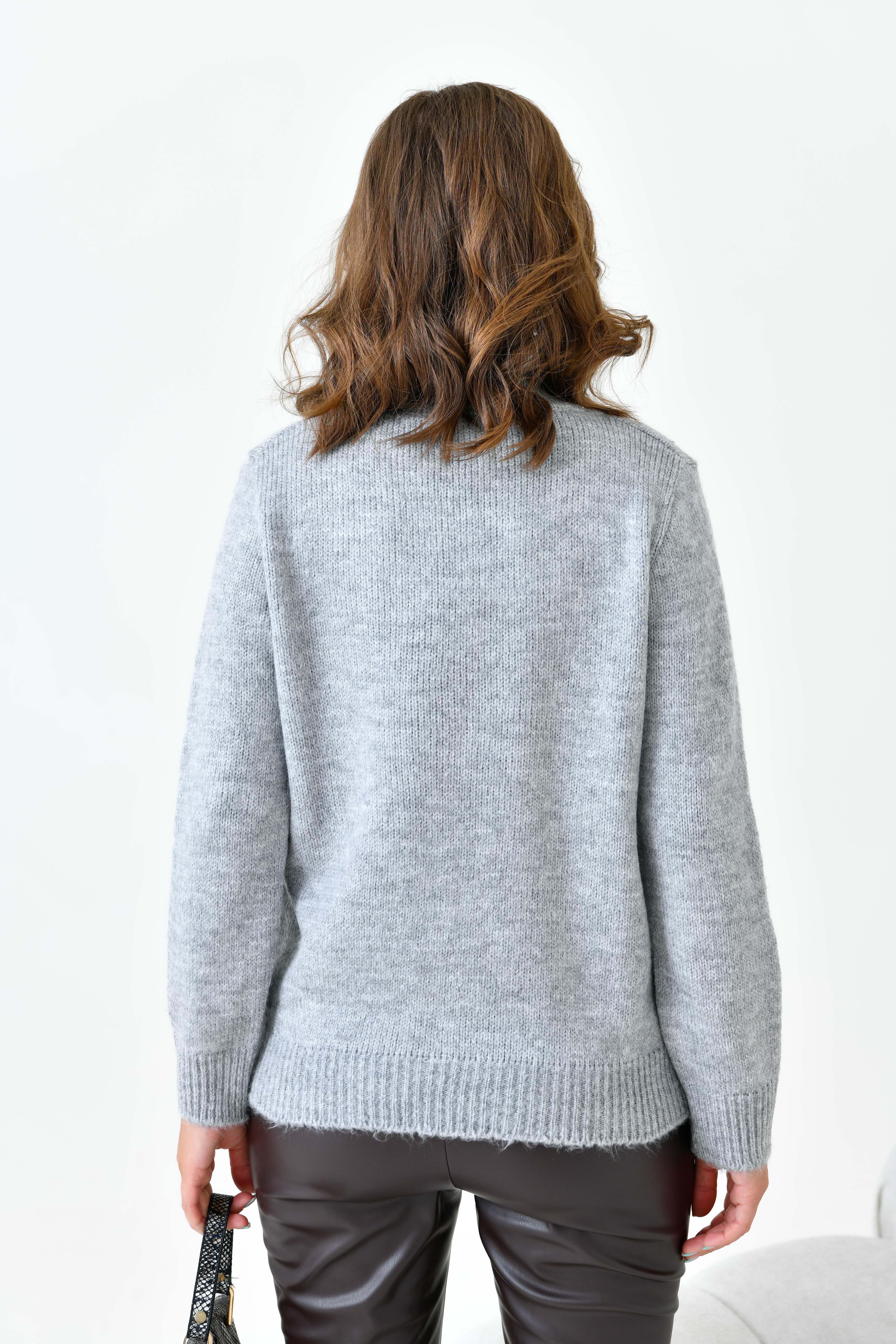 Ftz Kadın Boncuk İşlemeli Kazak Gri 20741