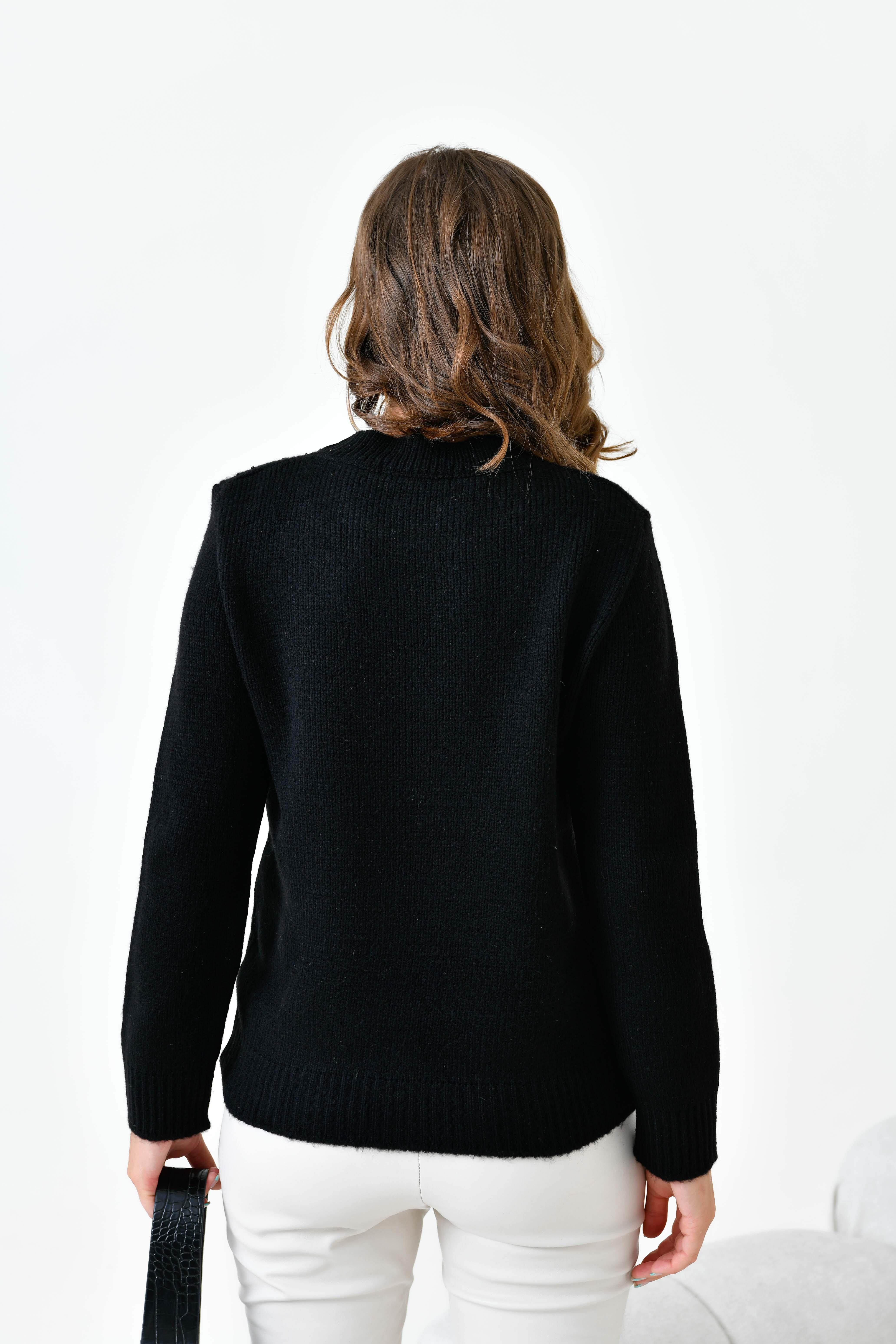 Ftz Kadın Boncuk İşlemeli Kazak Siyah 20741