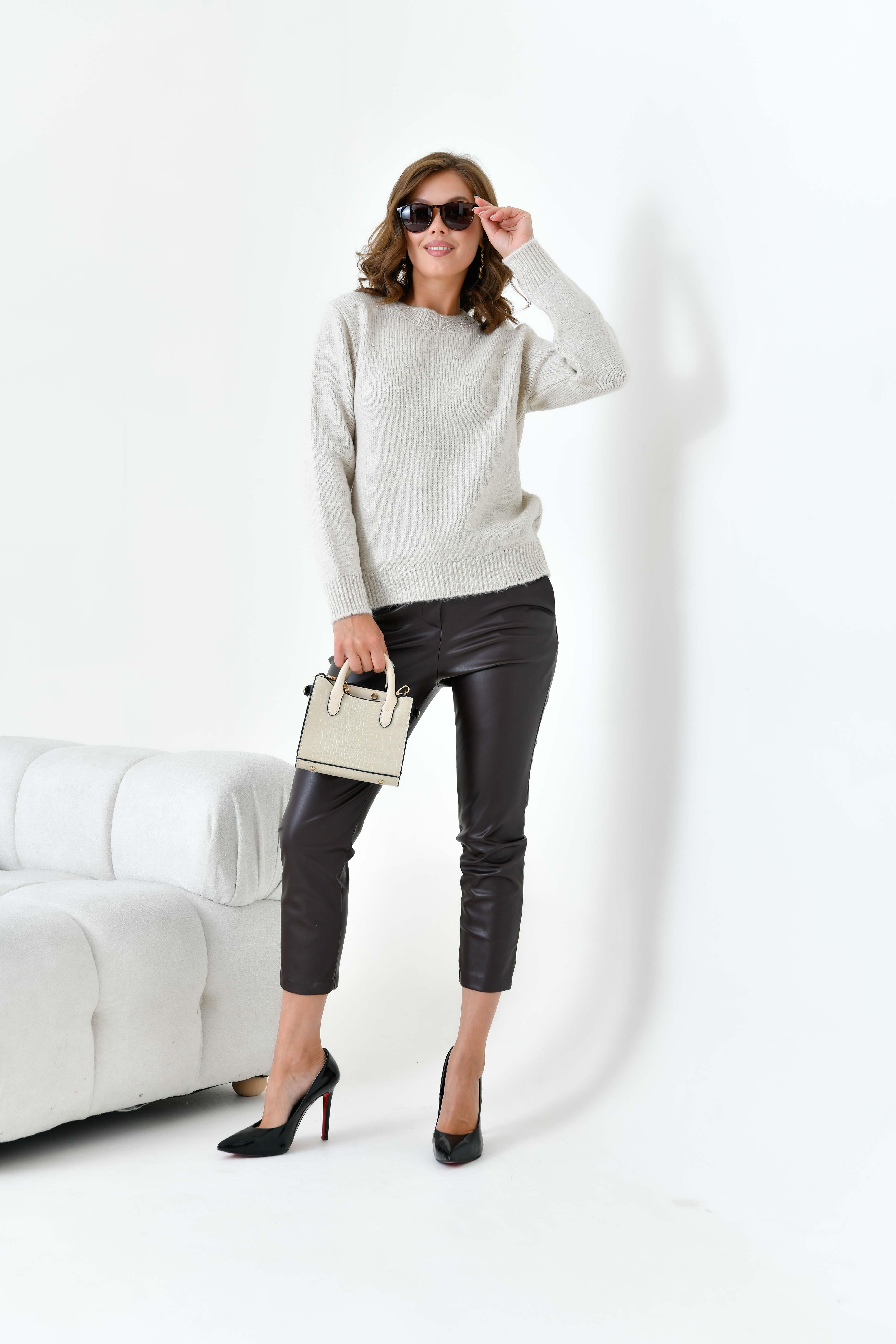 Ftz Kadın Boncuk İşlemeli Kazak Taş 20741