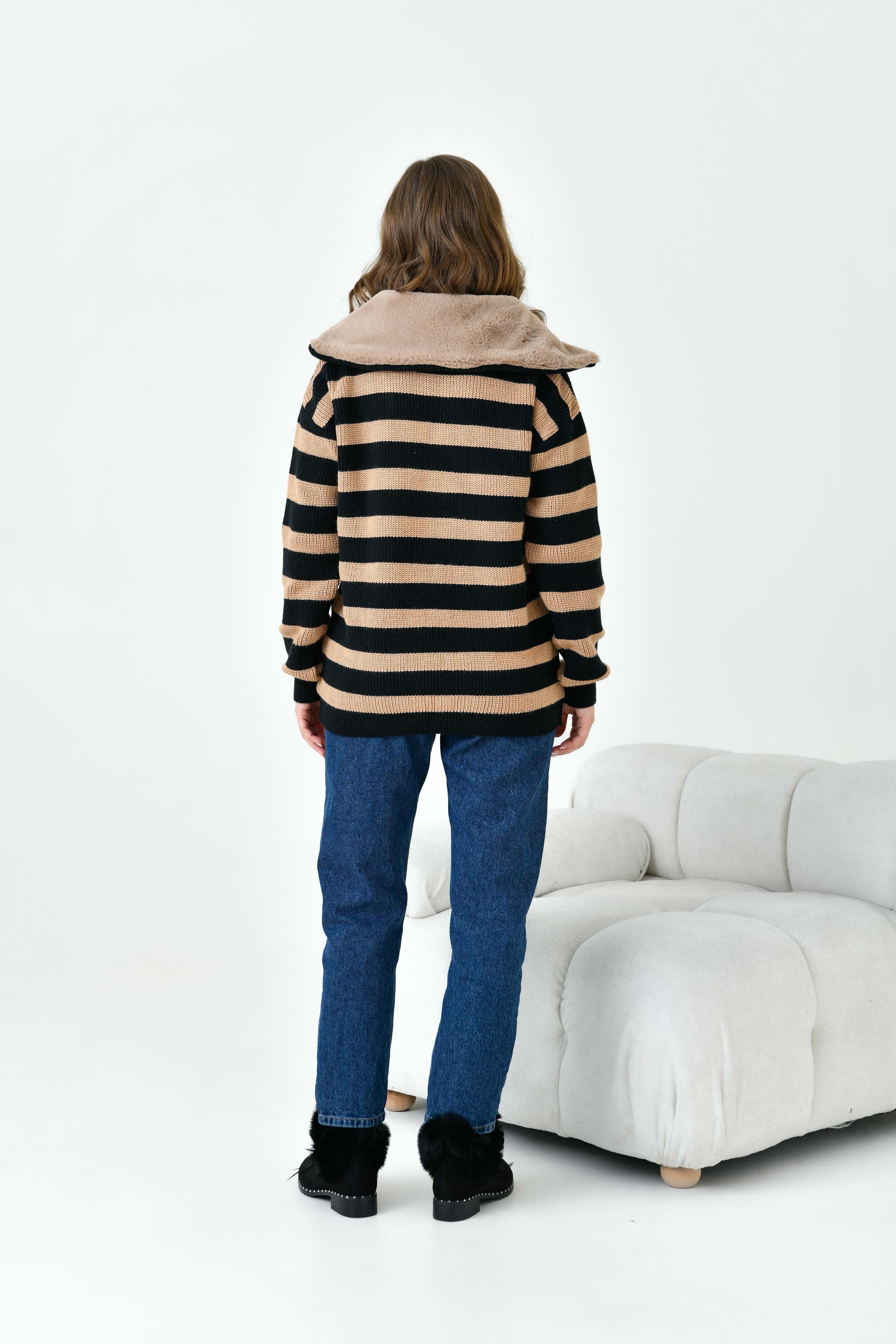 Ftz  Kadın Çizgi Detaylı Kazak Siyah 20726