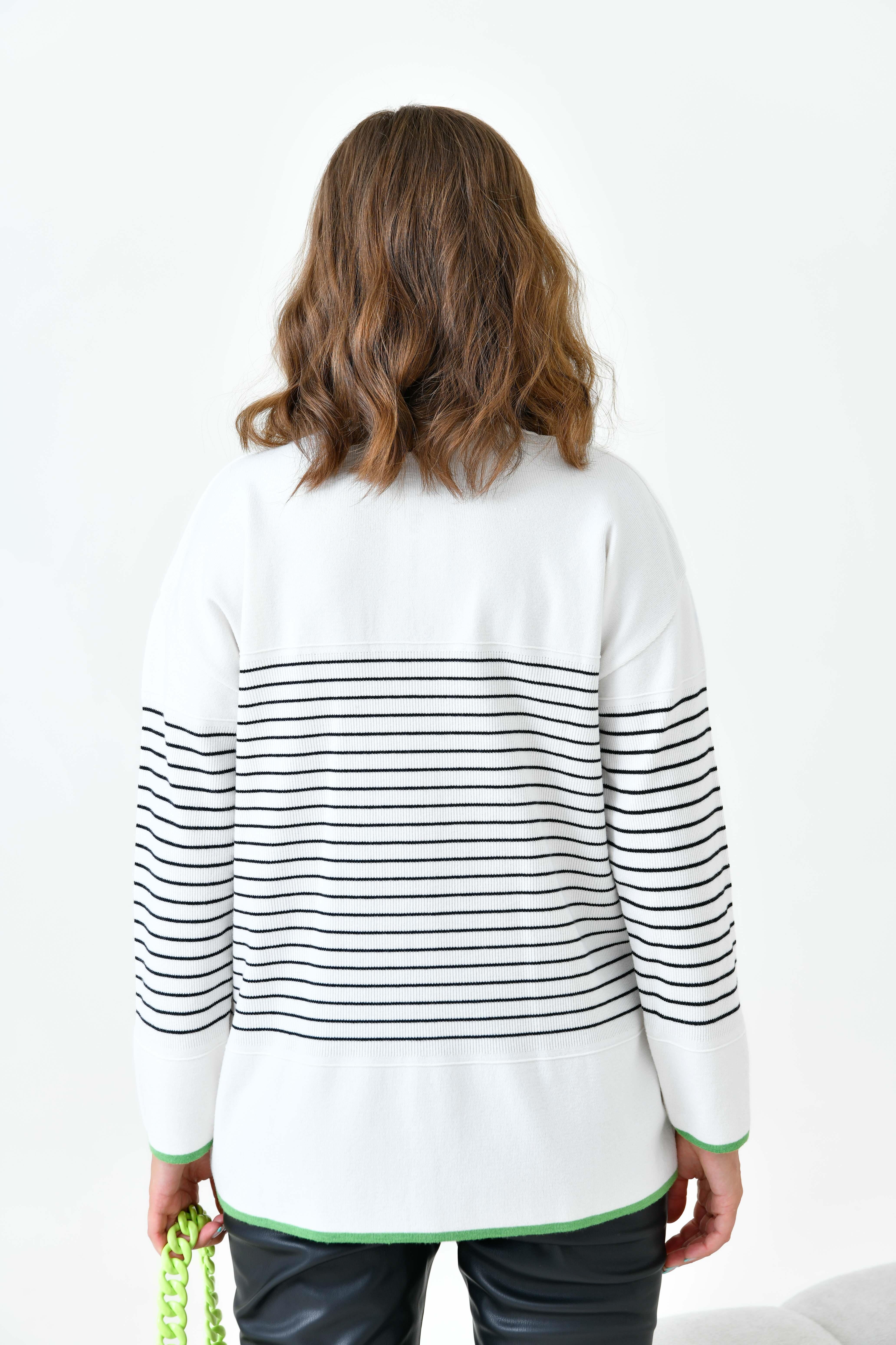 Ftz Kadın Çizgili Kazak Ekru 20841