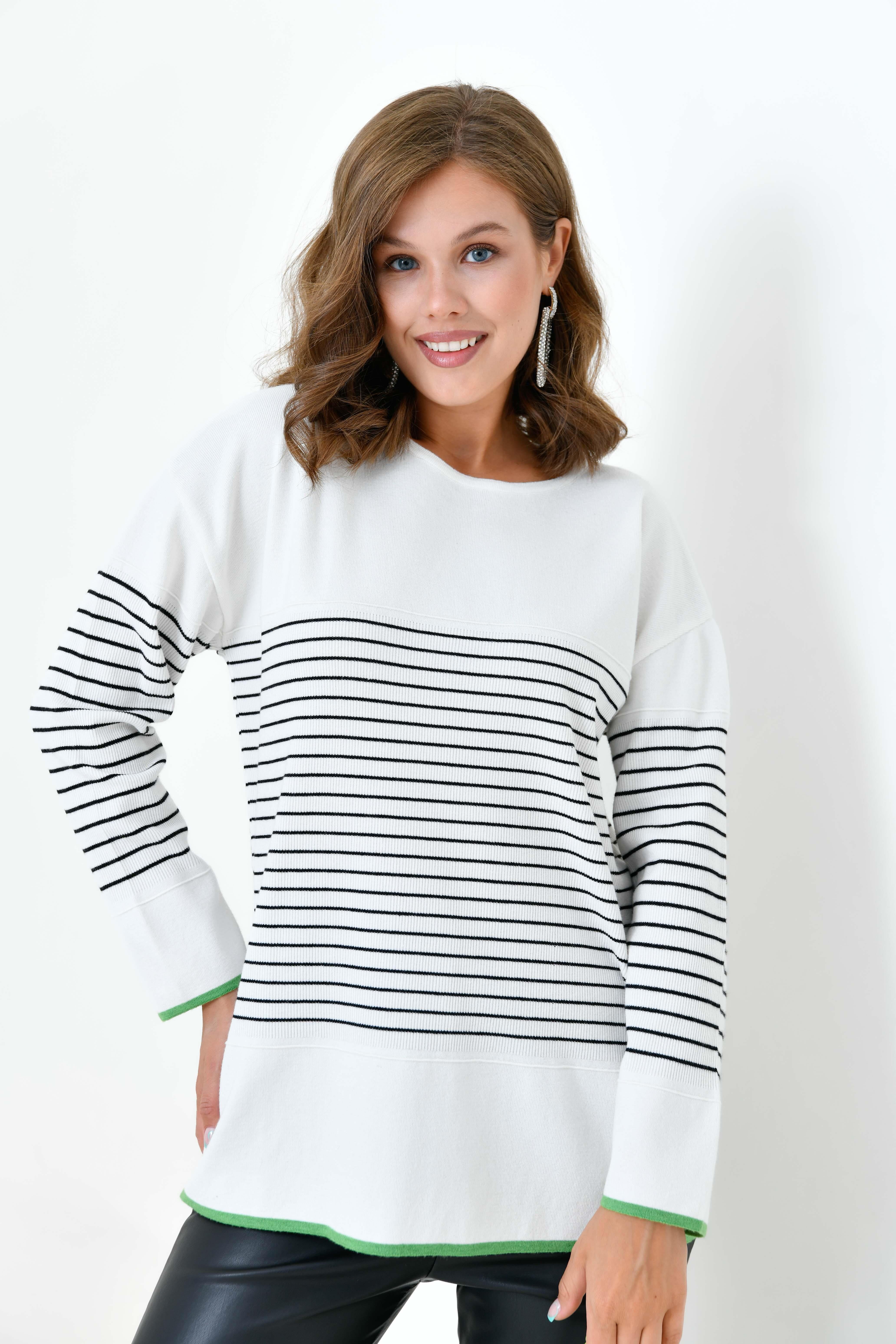 Ftz Kadın Çizgili Kazak Ekru 20841