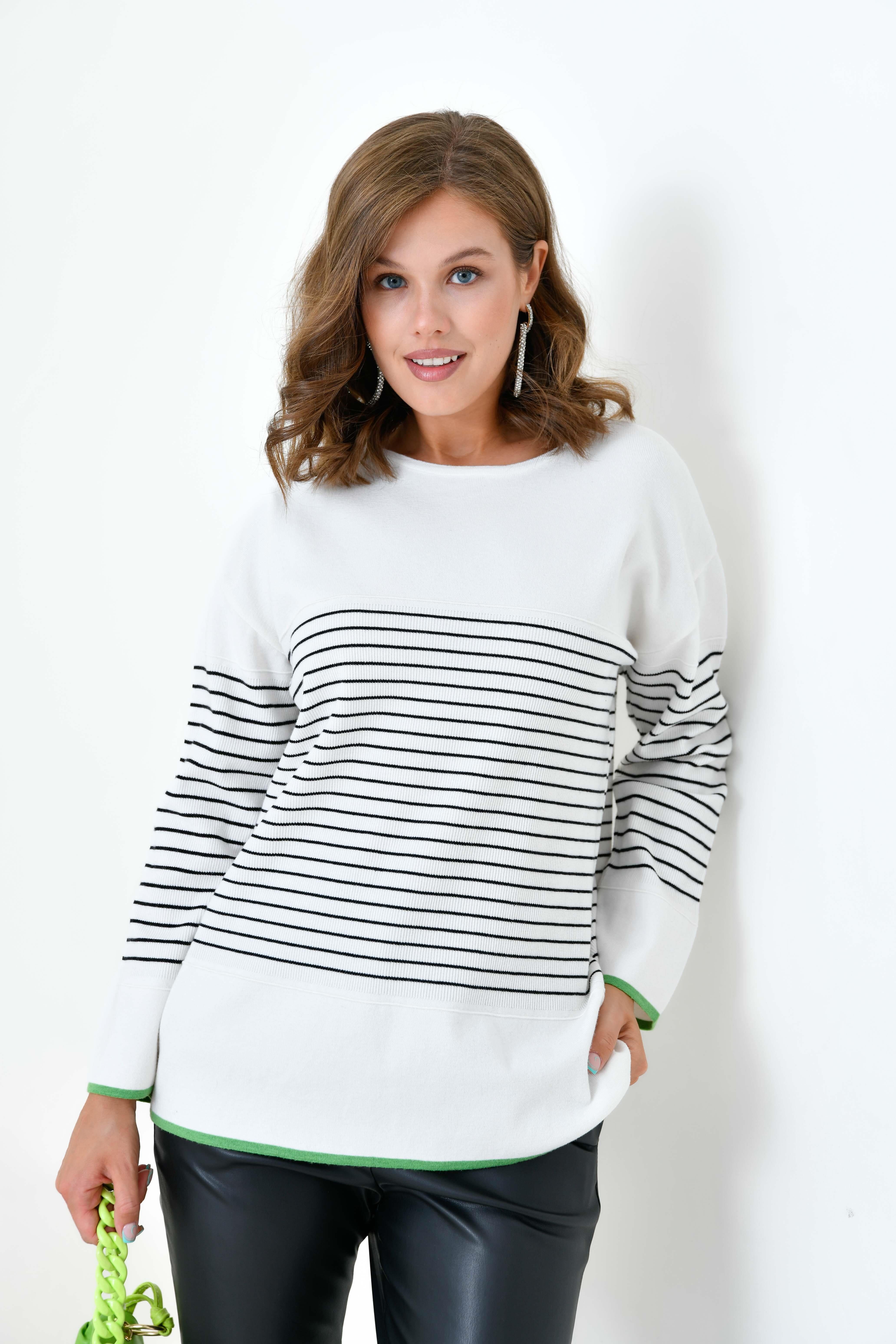 Ftz Kadın Çizgili Kazak Ekru 20841