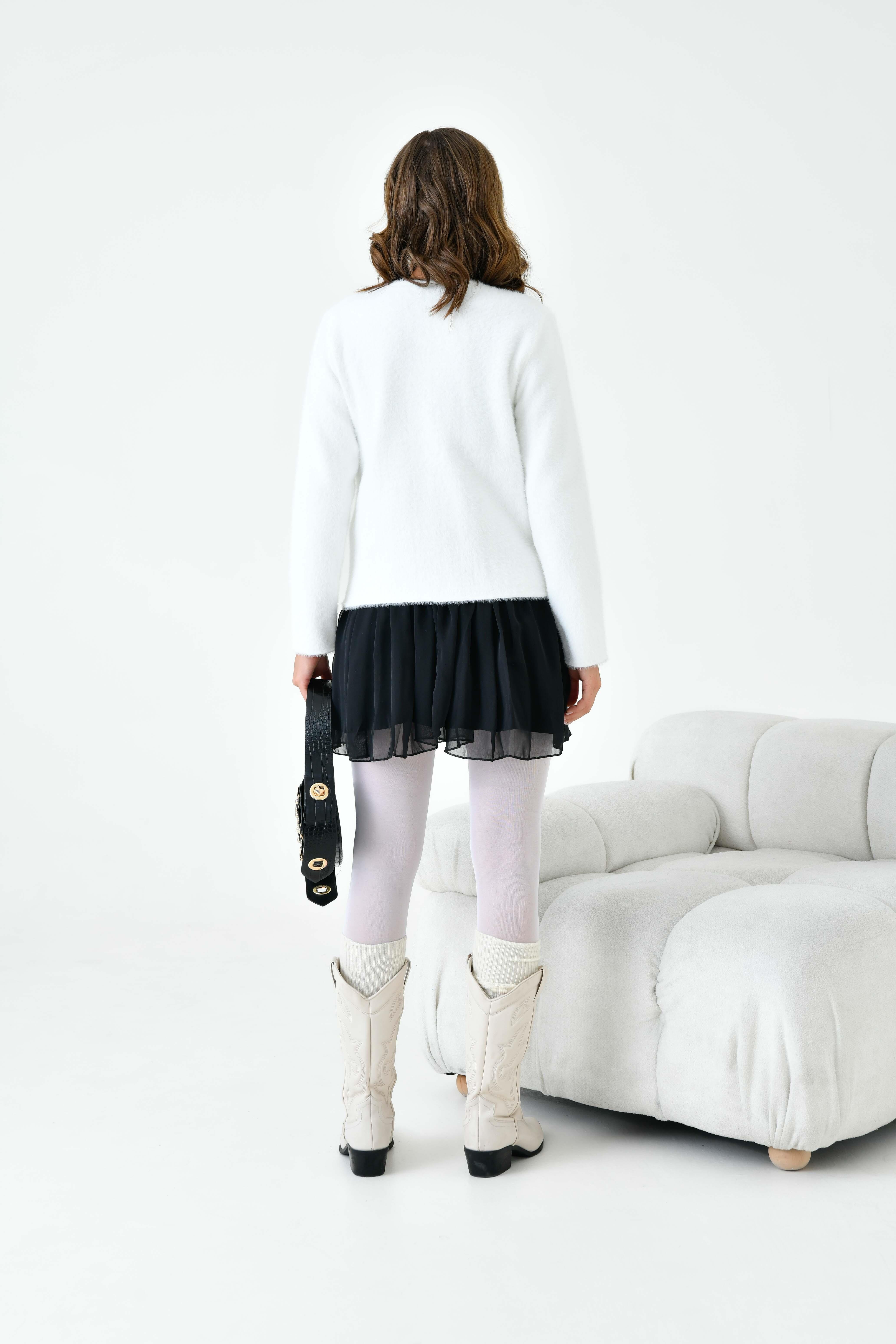 Ftz Kadın Düğme Detaylı Sakal Hırka Ekru 20843