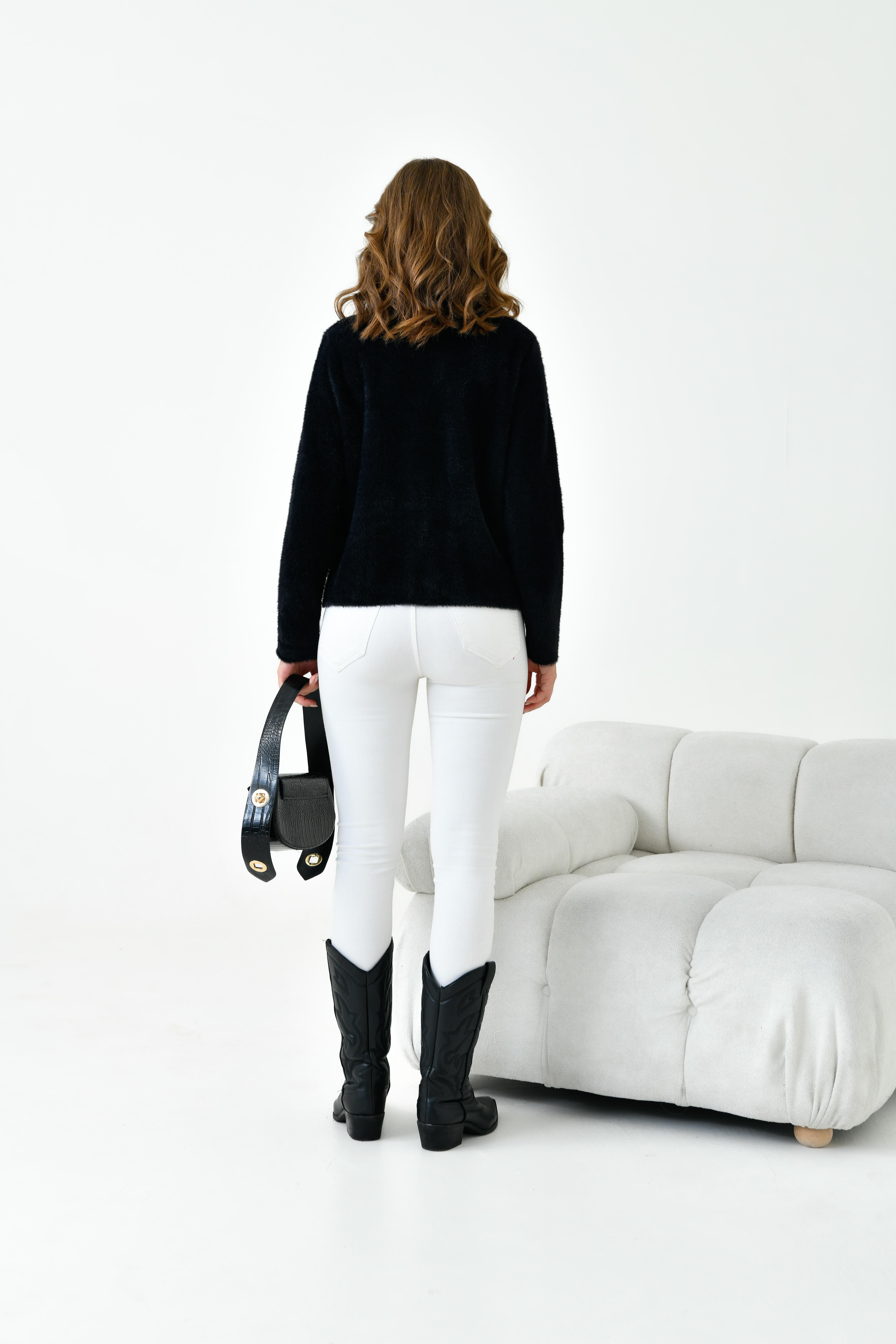 Ftz Kadın Düğme Detaylı Sakal Hırka Siyah 20843