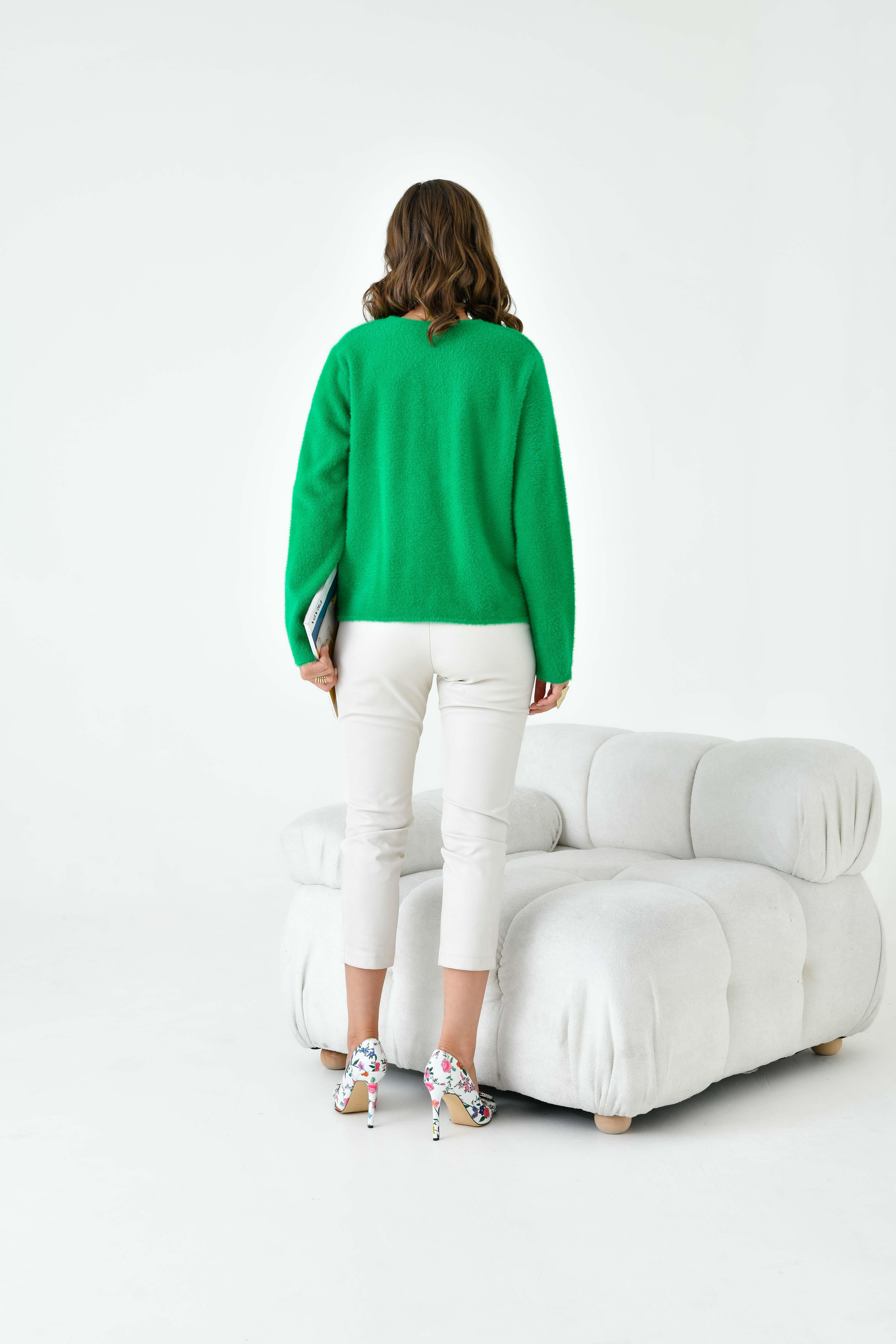 Ftz Kadın Düğme Detaylı Sakal Hırka Yeşil 20843