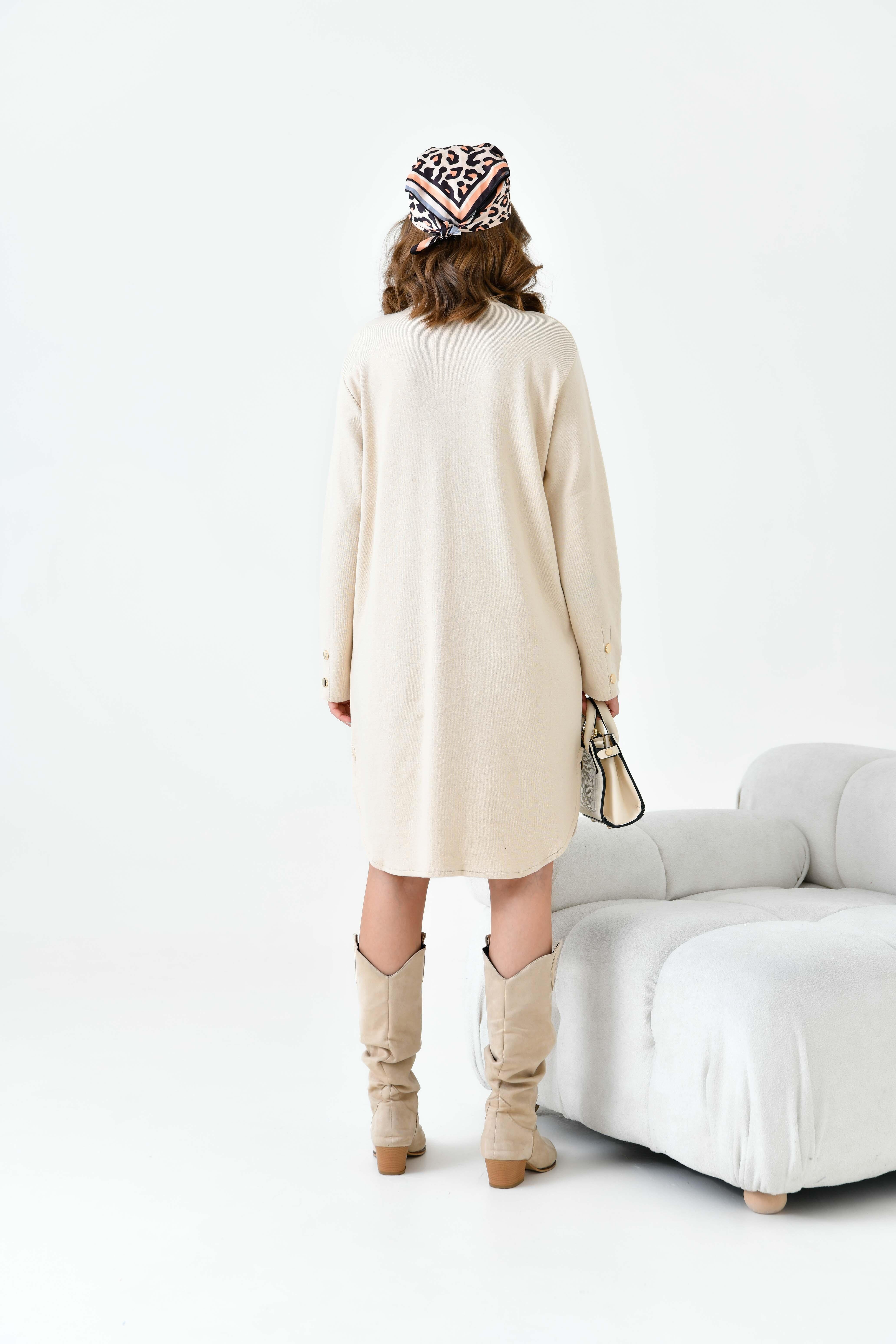 Ftz Kadın Düğme Detaylı Tunik Bej 20787