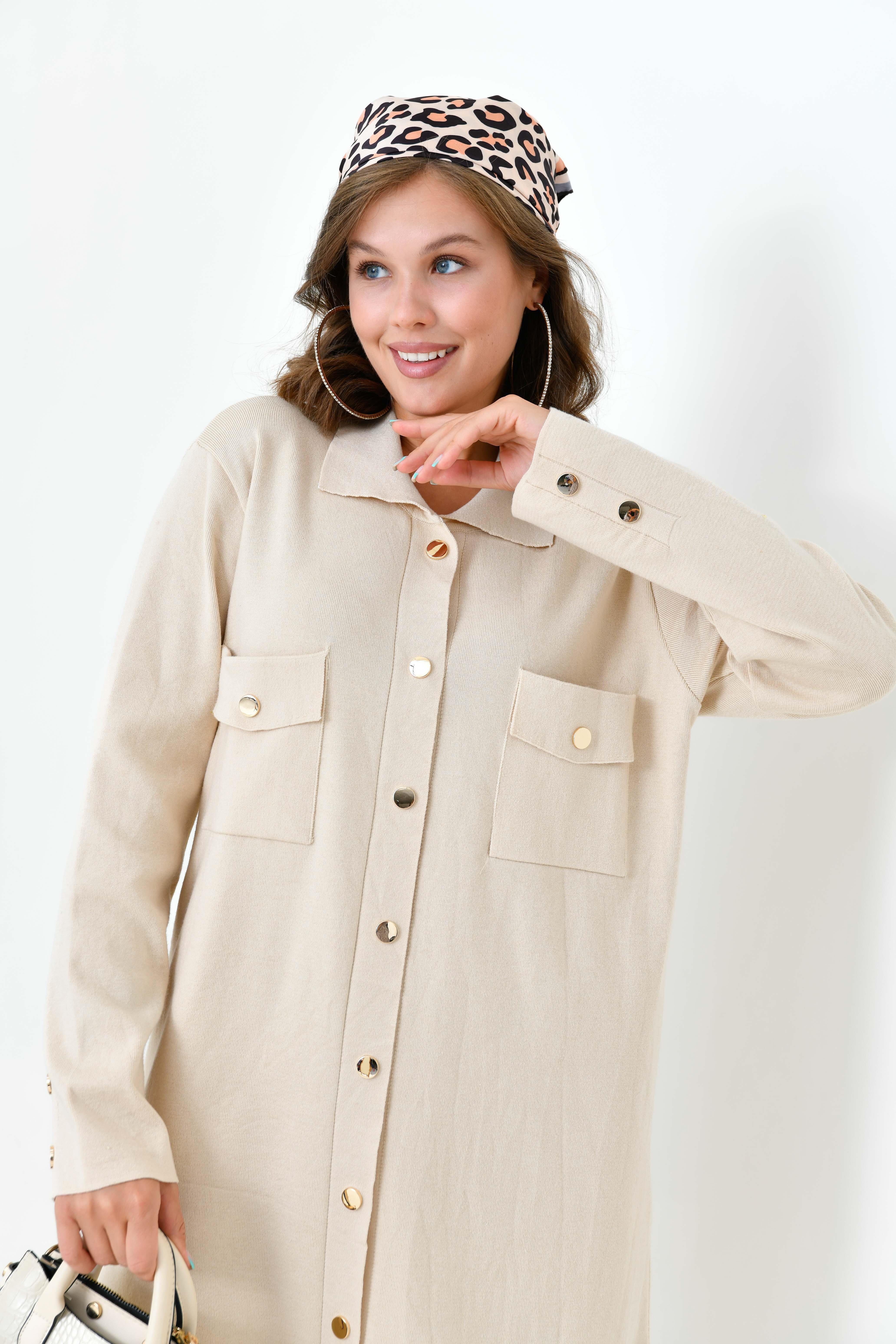 Ftz Kadın Düğme Detaylı Tunik Bej 20787