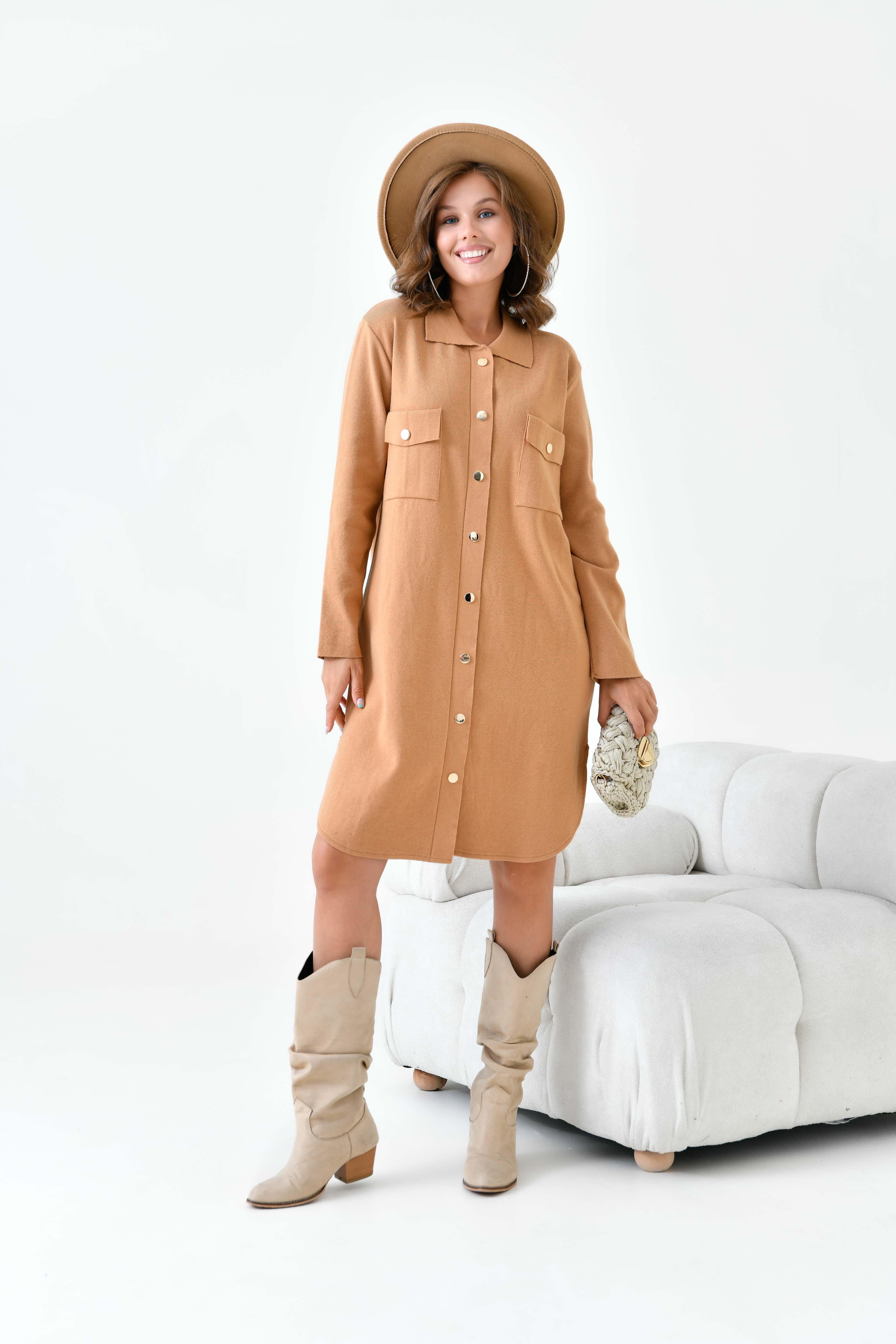 Ftz Kadın Düğme Detaylı Tunik Bisküvi 20787