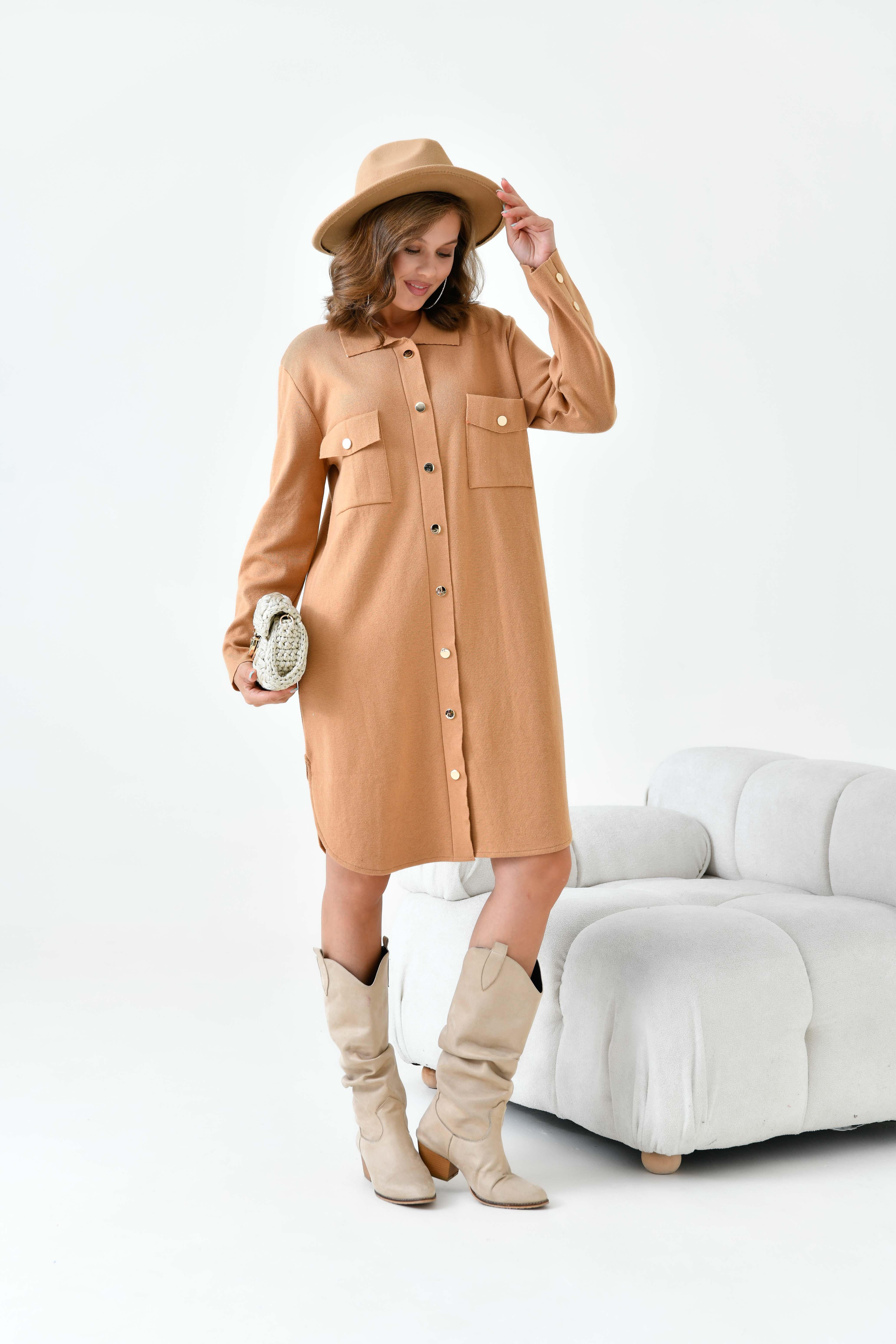 Ftz Kadın Düğme Detaylı Tunik Bisküvi 20787