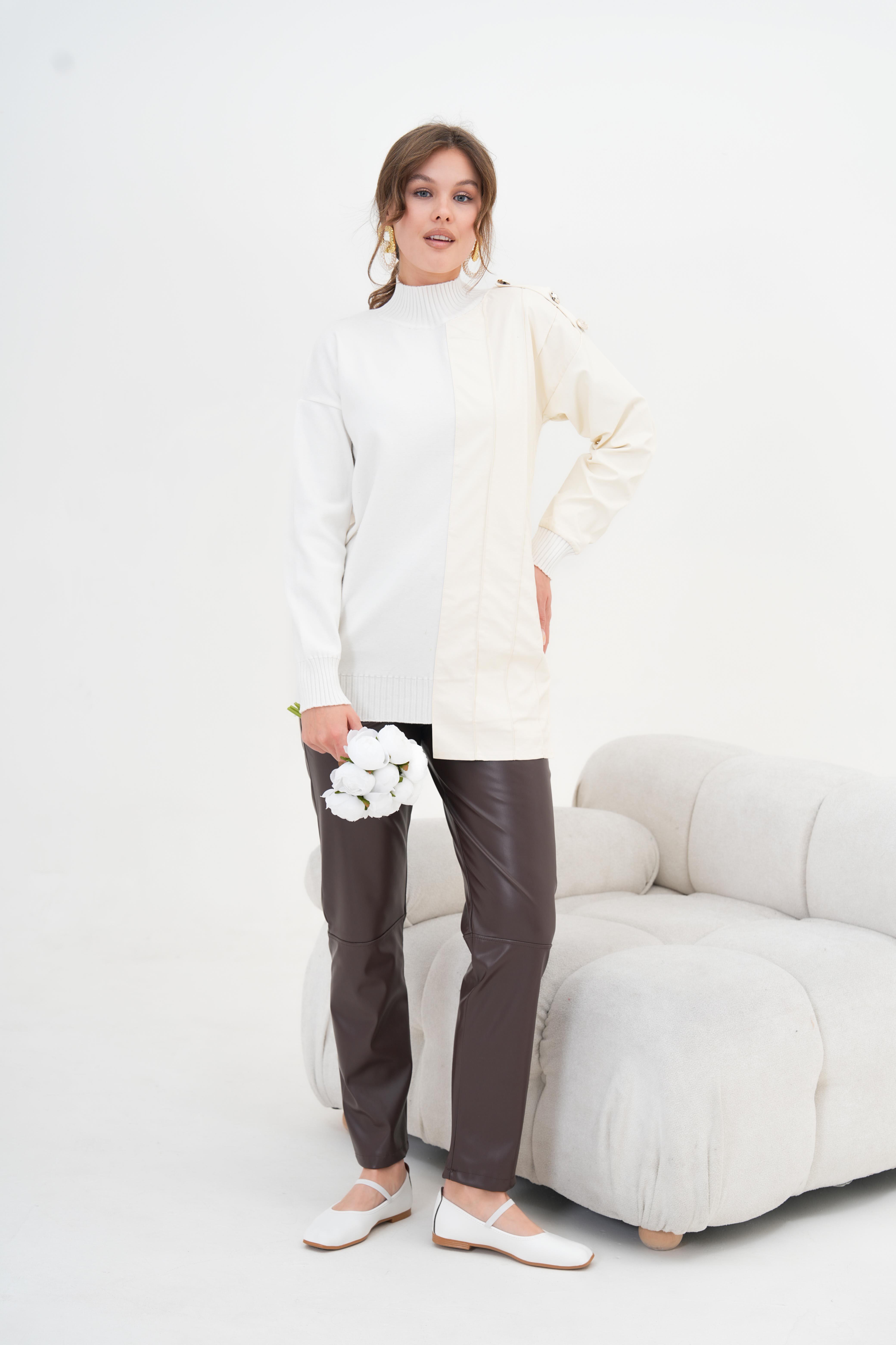 Ftz Kadın Düğme Detaylı Tunik Ekru 20825