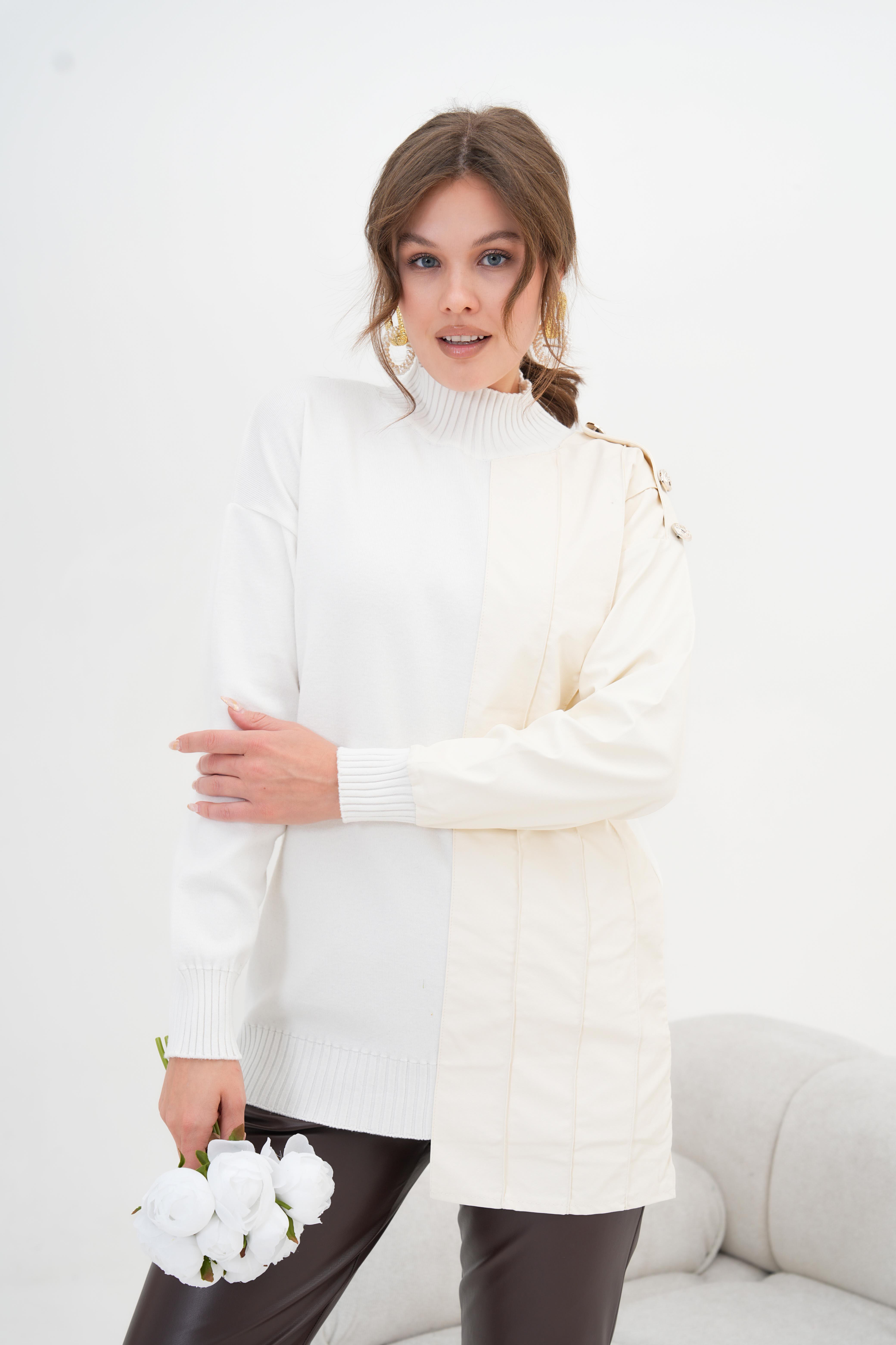 Ftz Kadın Düğme Detaylı Tunik Ekru 20825