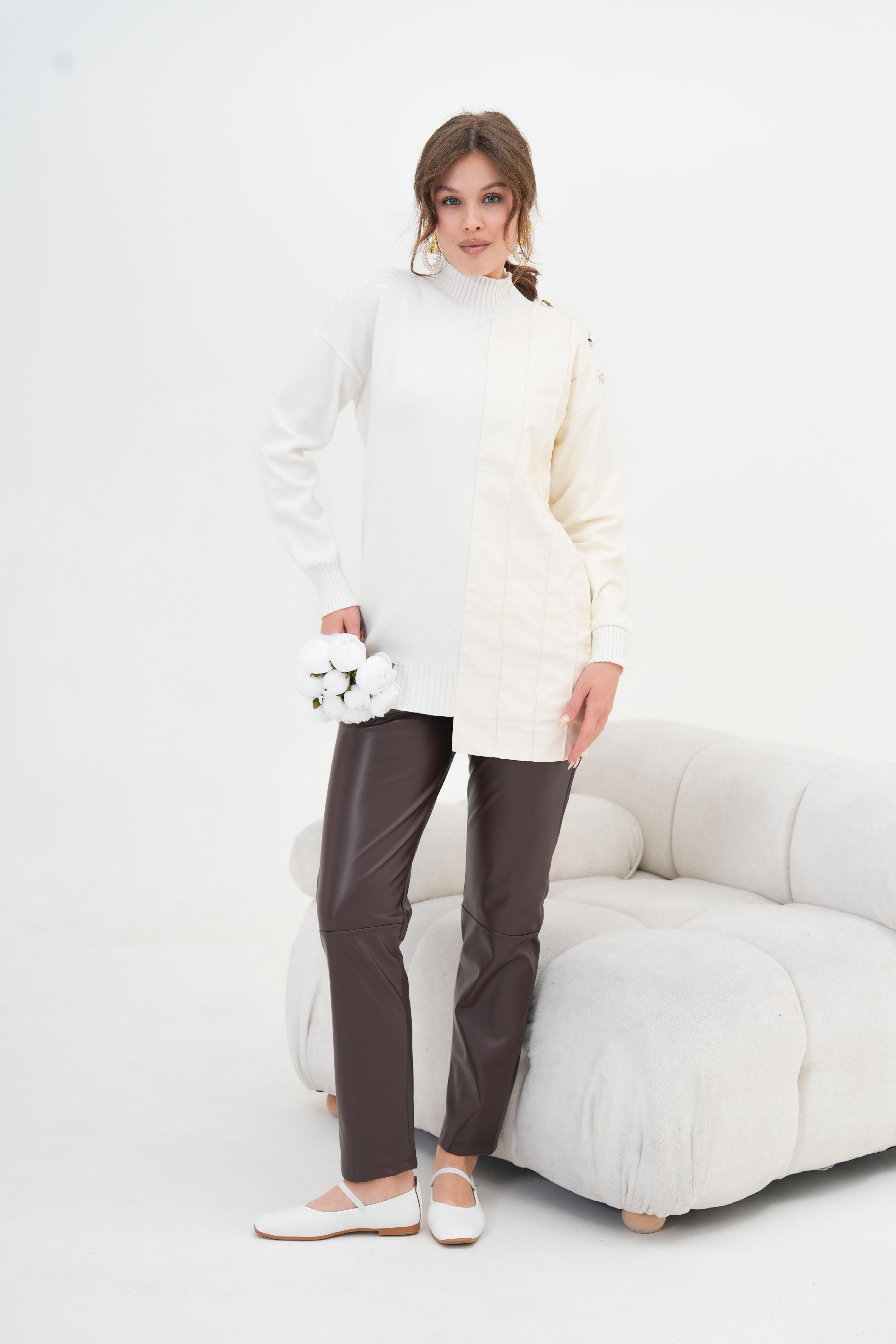 Ftz Kadın Düğme Detaylı Tunik Ekru 20825