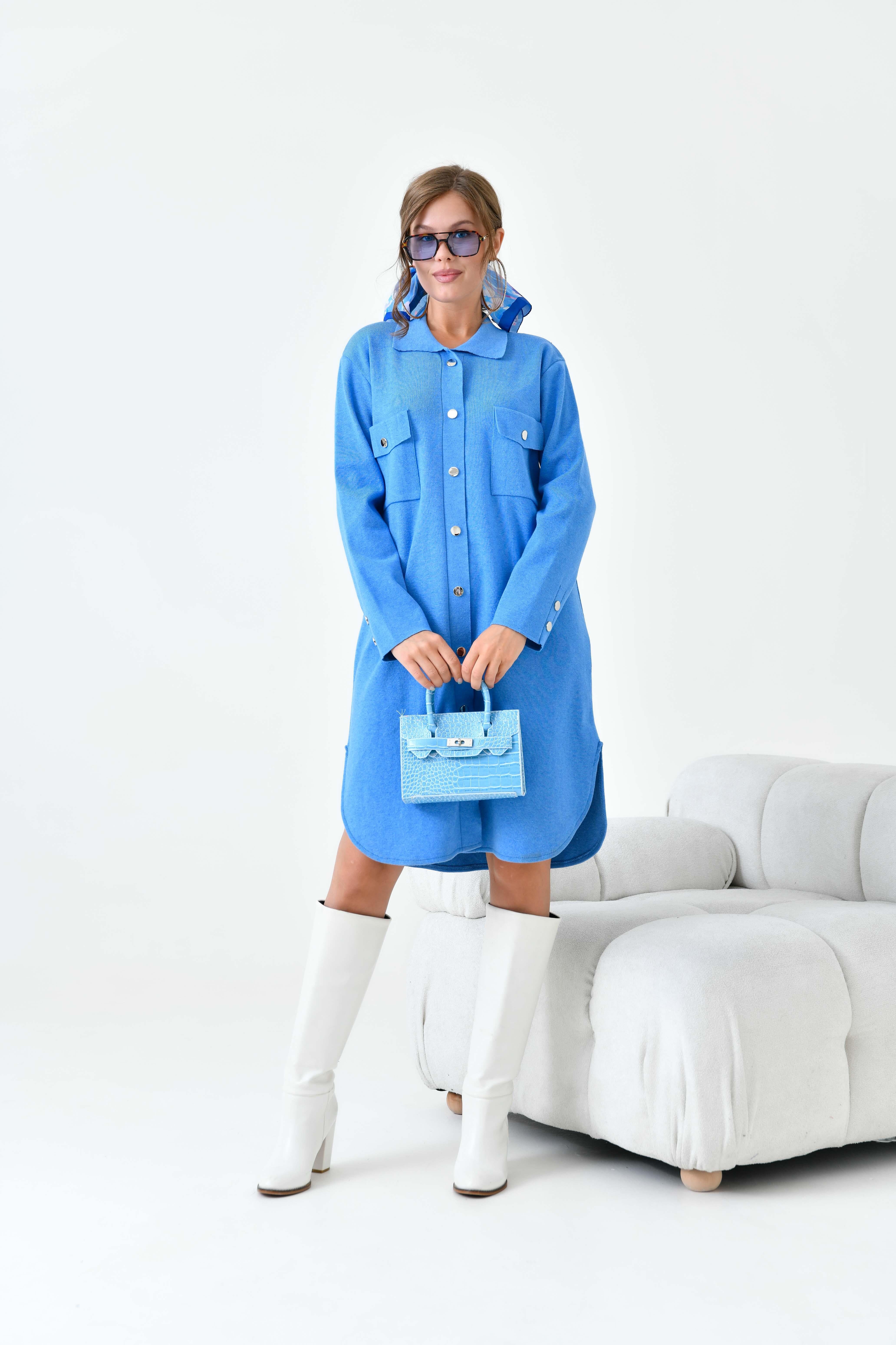 Ftz Kadın Düğme Detaylı Tunik Mavi 20787